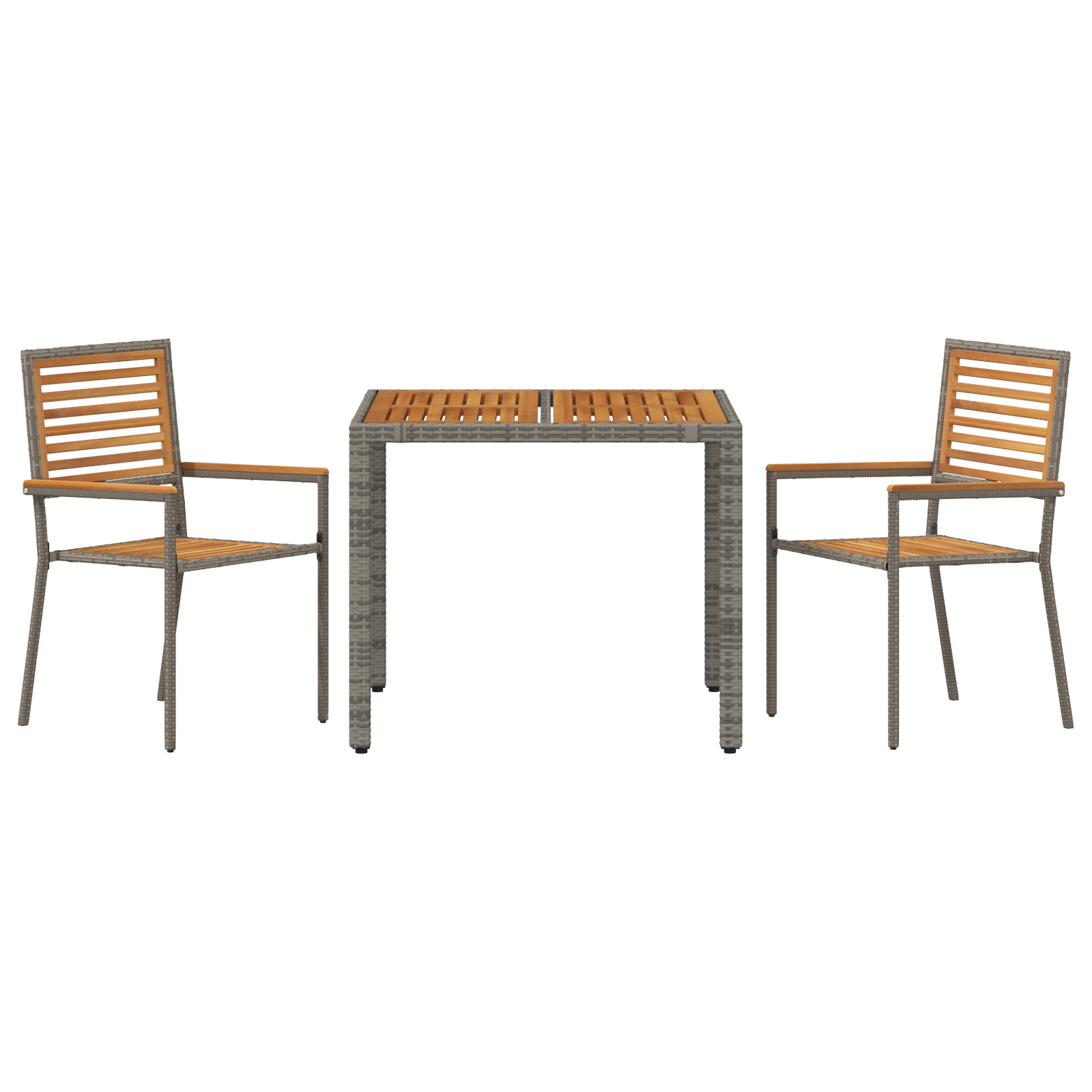3 Piece Garden Dining Set Grey Poly Rattan Acacia - Image 7