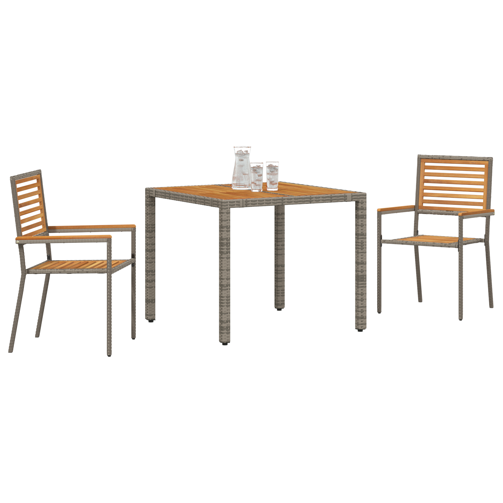 3 Piece Garden Dining Set Grey Poly Rattan Acacia - Image 3
