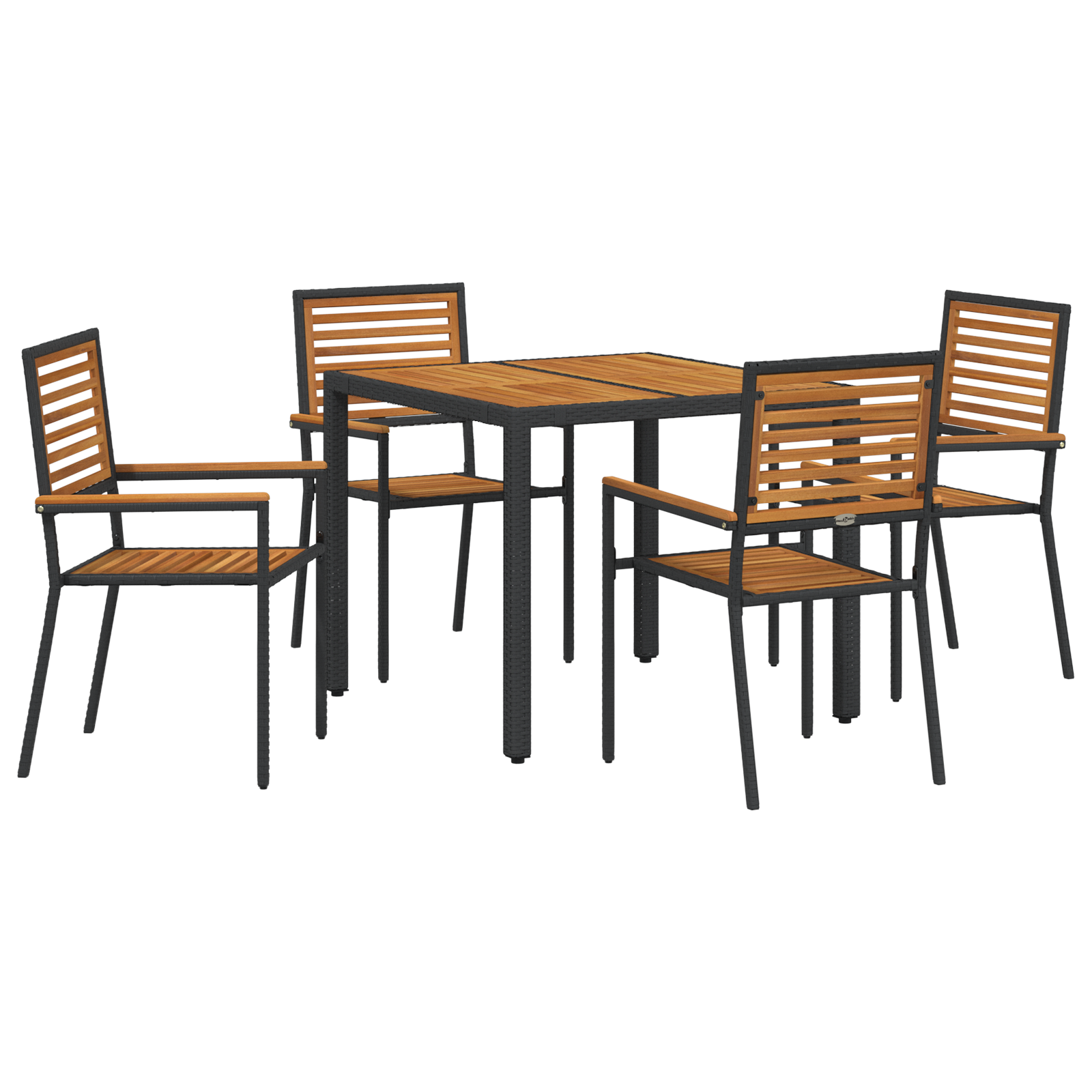5 Piece Garden Dining Set Black Poly Rattan Acacia - Image 2