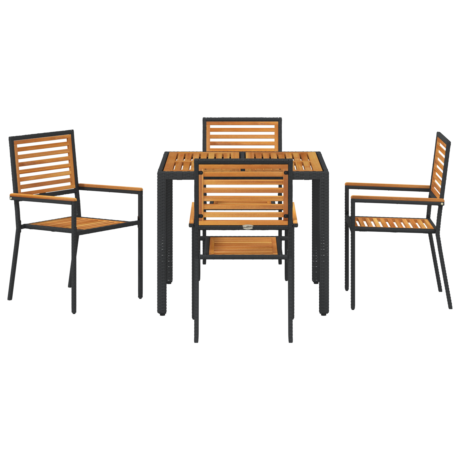 5 Piece Garden Dining Set Black Poly Rattan Acacia - Image 7