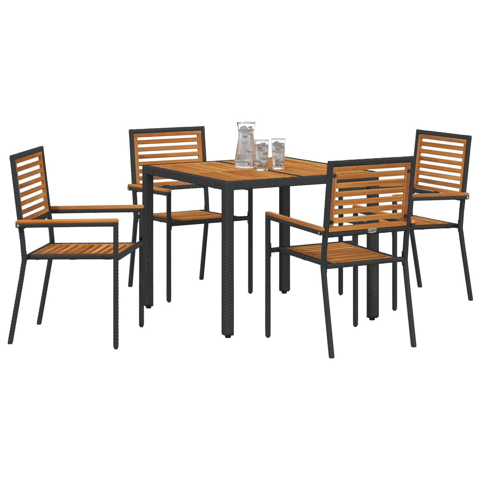 5 Piece Garden Dining Set Black Poly Rattan Acacia - Image 3