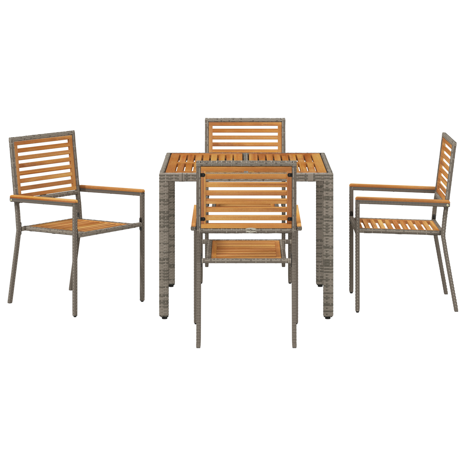 5 Piece Garden Dining Set Grey Poly Rattan Acacia - Image 7