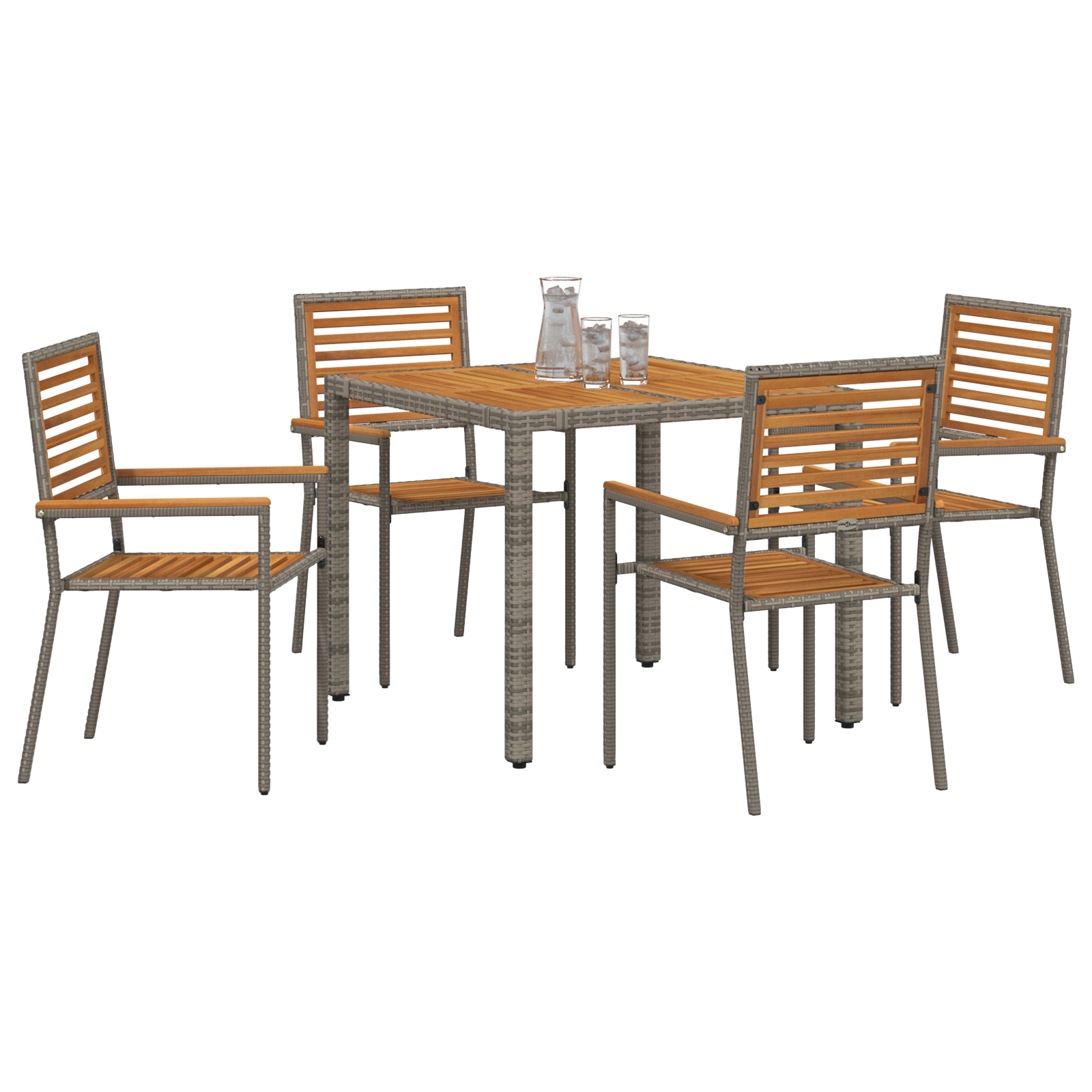 5 Piece Garden Dining Set Grey Poly Rattan Acacia - Image 3