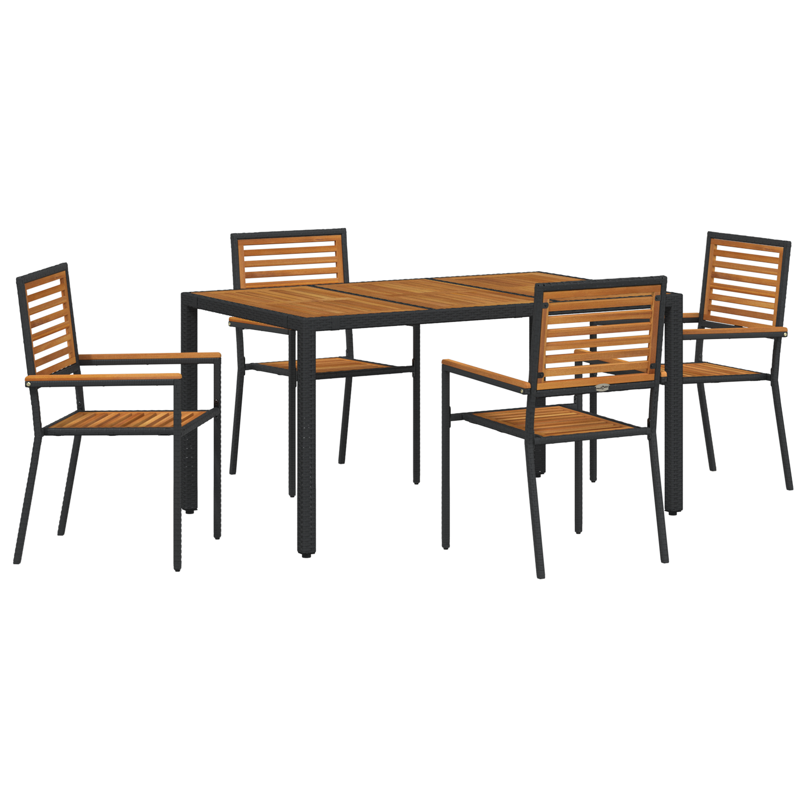5 Piece Garden Dining Set Black Poly Rattan Acacia - Image 2