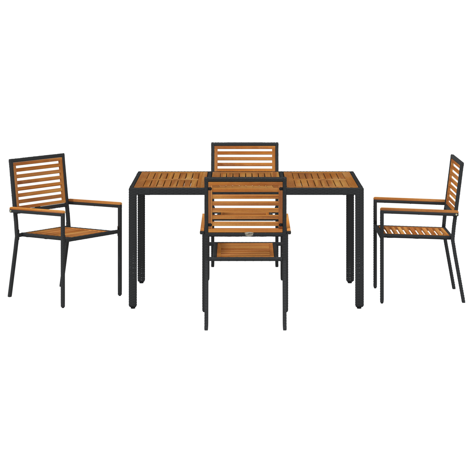 5 Piece Garden Dining Set Black Poly Rattan Acacia - Image 7