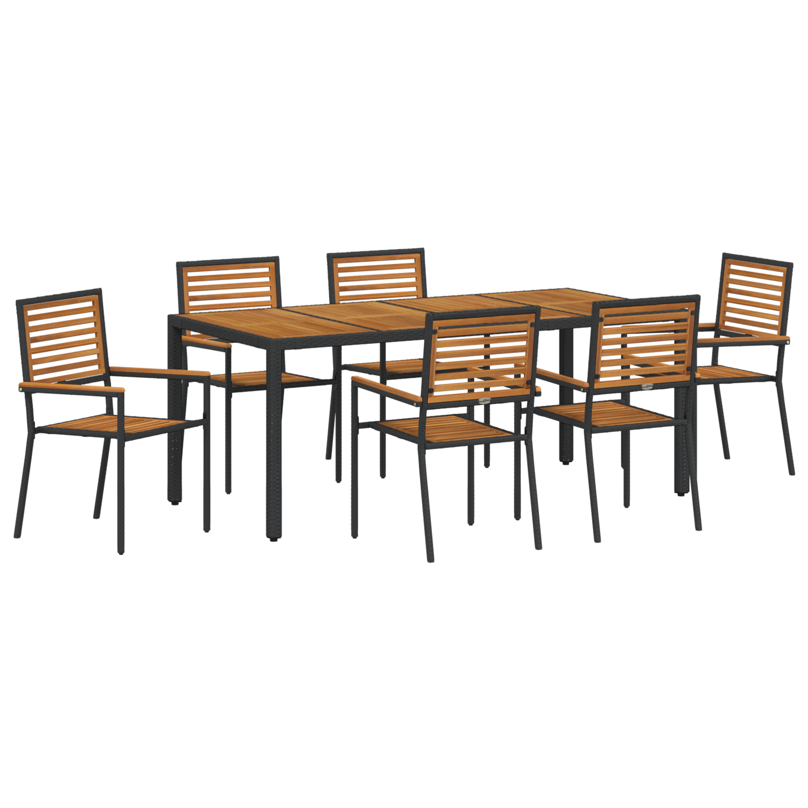 7 Piece Garden Dining Set Black Poly Rattan Acacia - Image 2
