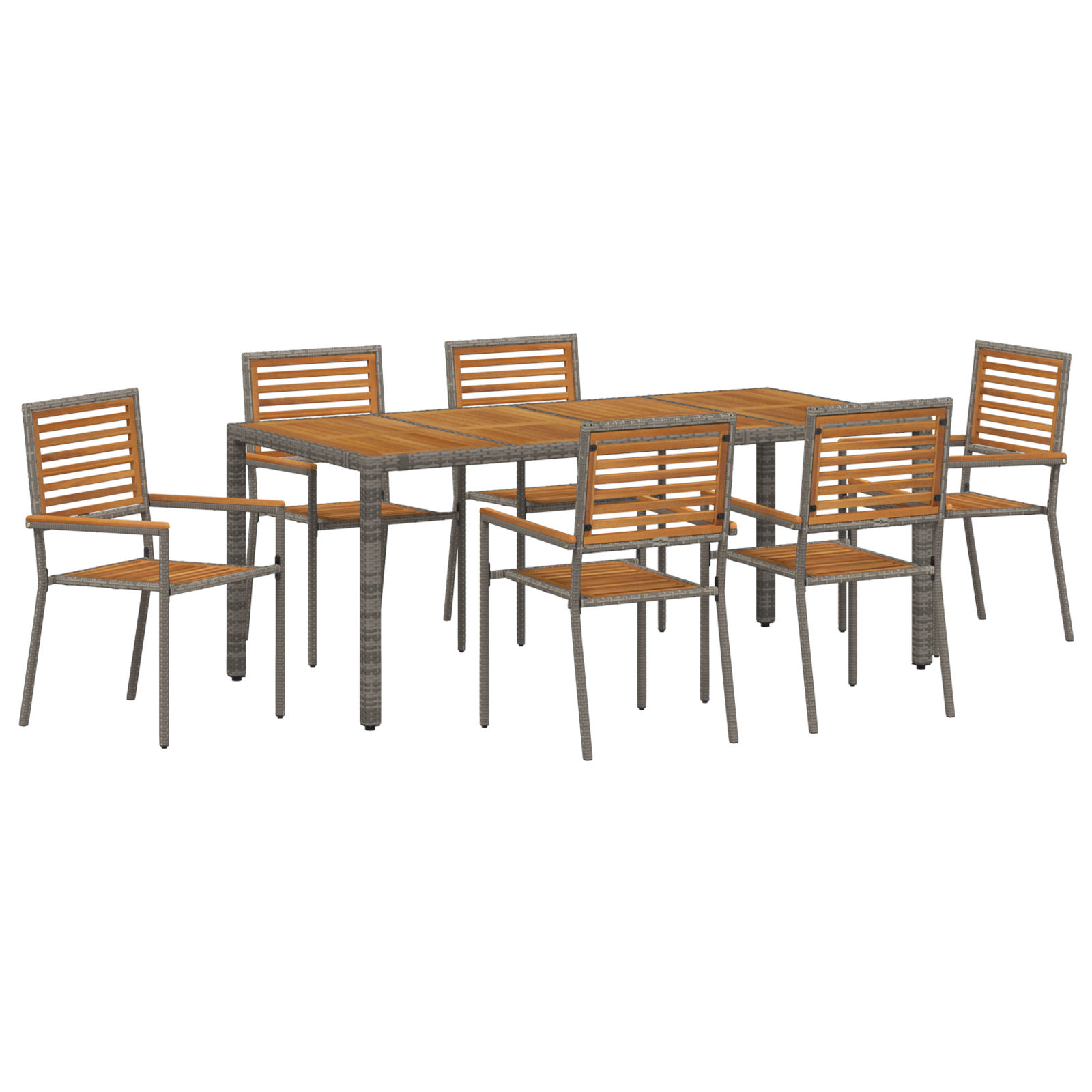 7 Piece Garden Dining Set Grey Poly Rattan Acacia - Image 2
