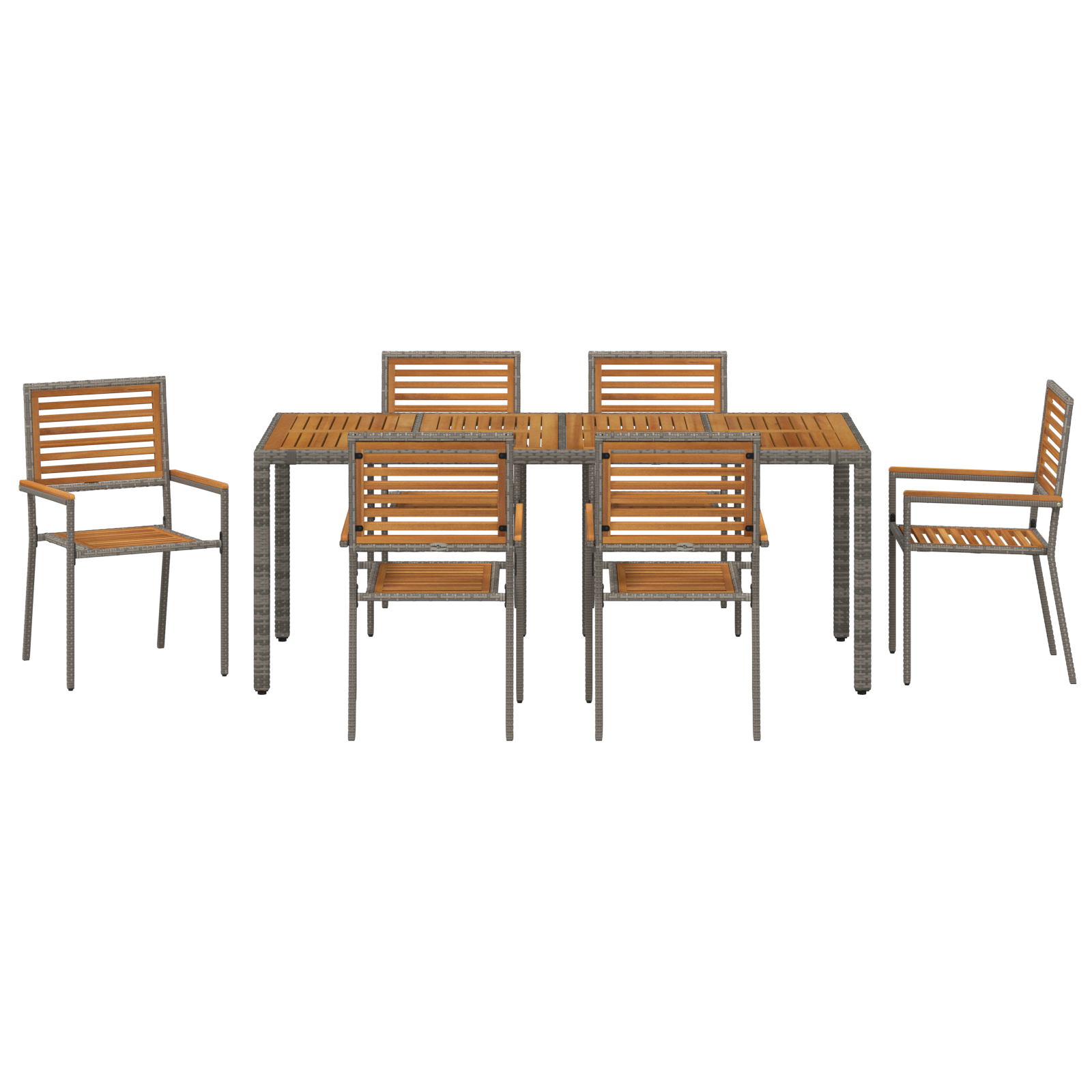 7 Piece Garden Dining Set Grey Poly Rattan Acacia - Image 7