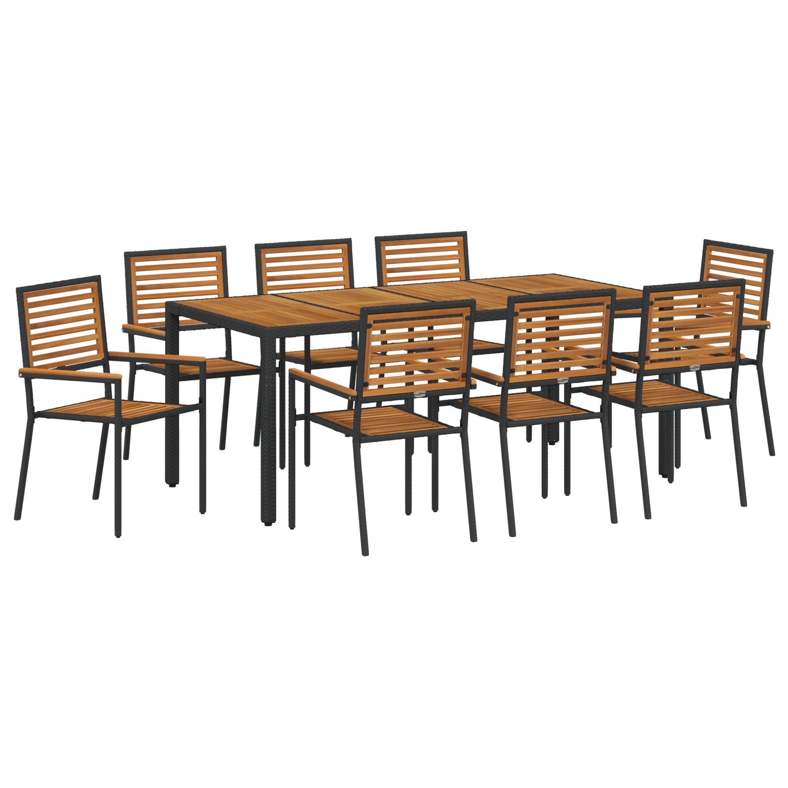 9 Piece Garden Dining Set Black Poly Rattan Acacia - Image 2