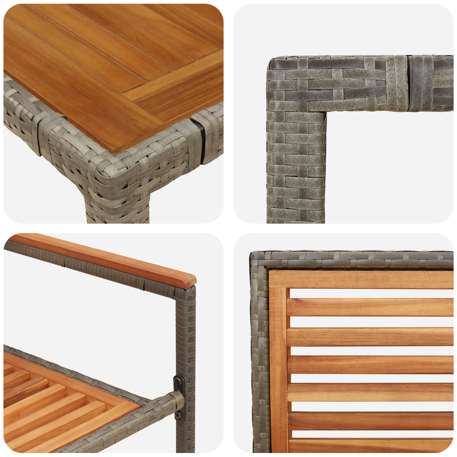 9 Piece Garden Dining Set Grey Poly Rattan Acacia - Image 9