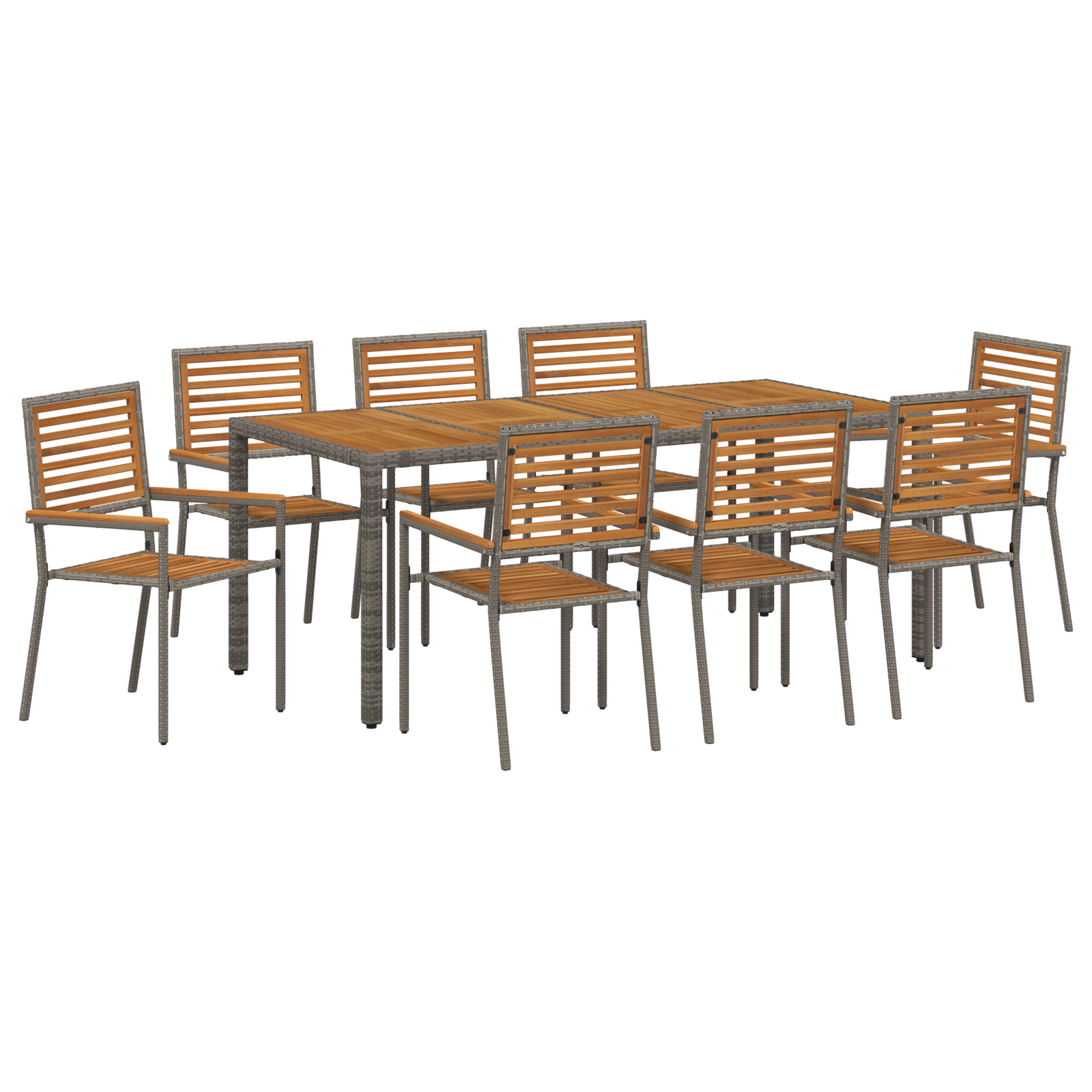 9 Piece Garden Dining Set Grey Poly Rattan Acacia - Image 2