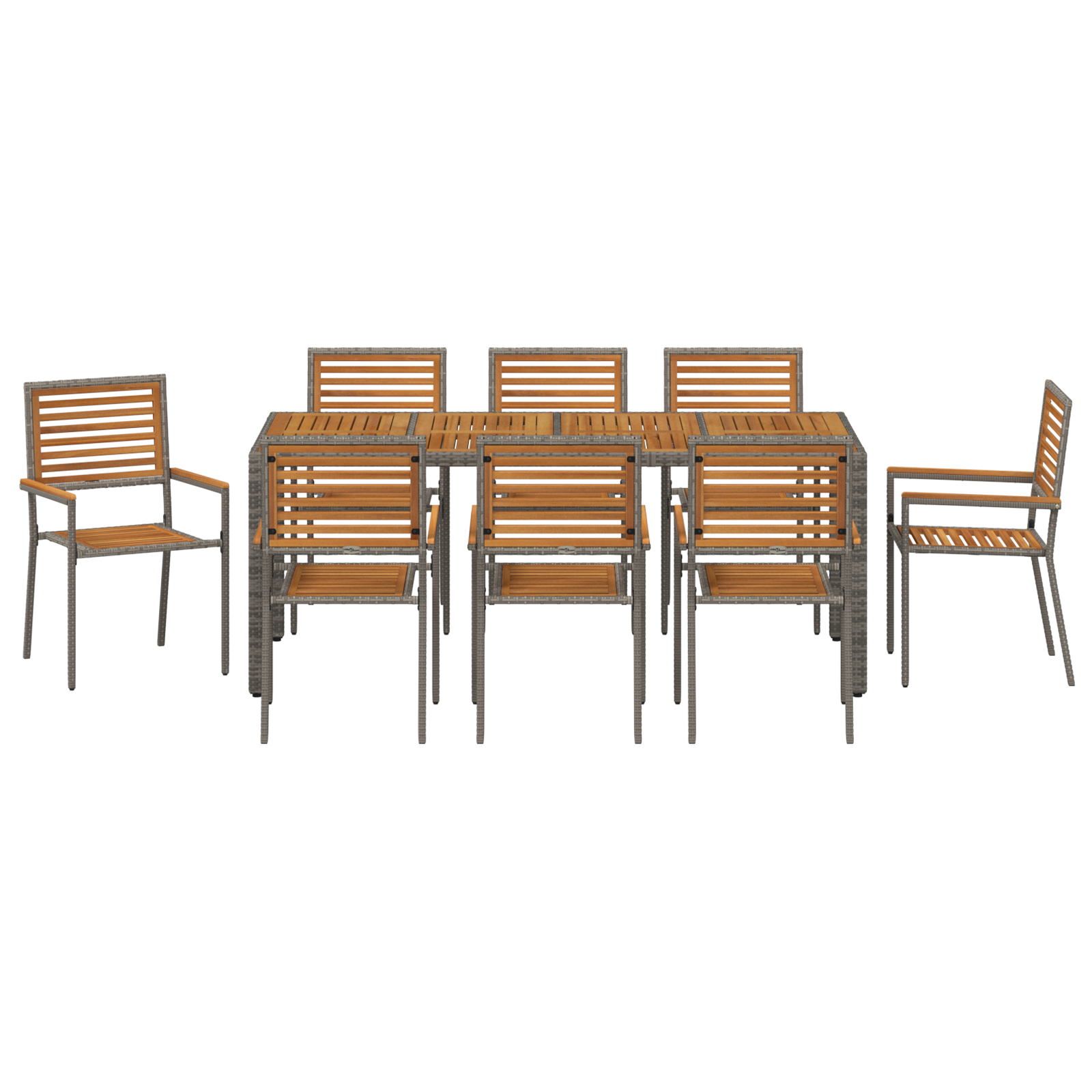 9 Piece Garden Dining Set Grey Poly Rattan Acacia - Image 7