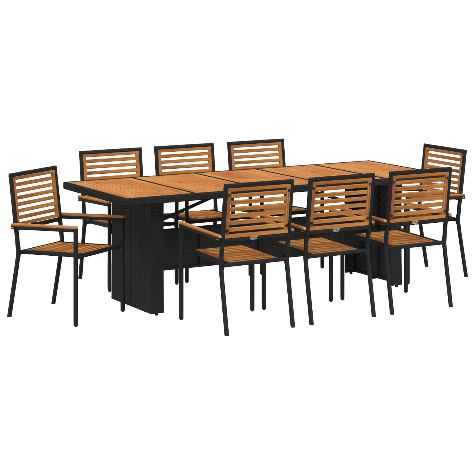 9 Piece Garden Dining Set Black Poly Rattan Acacia - Image 2