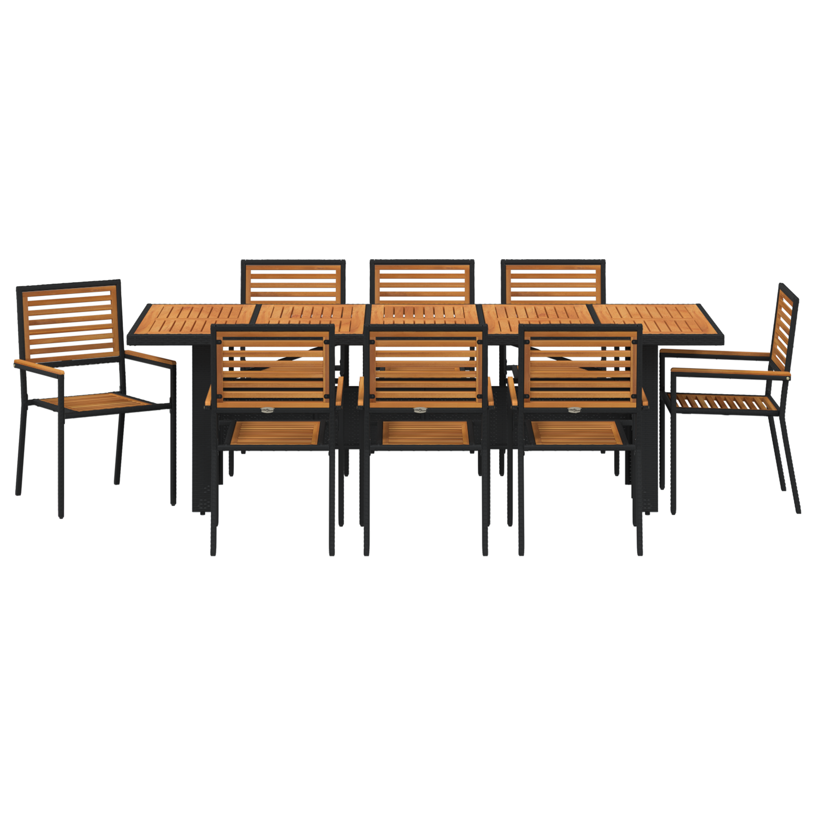 9 Piece Garden Dining Set Black Poly Rattan Acacia - Image 7