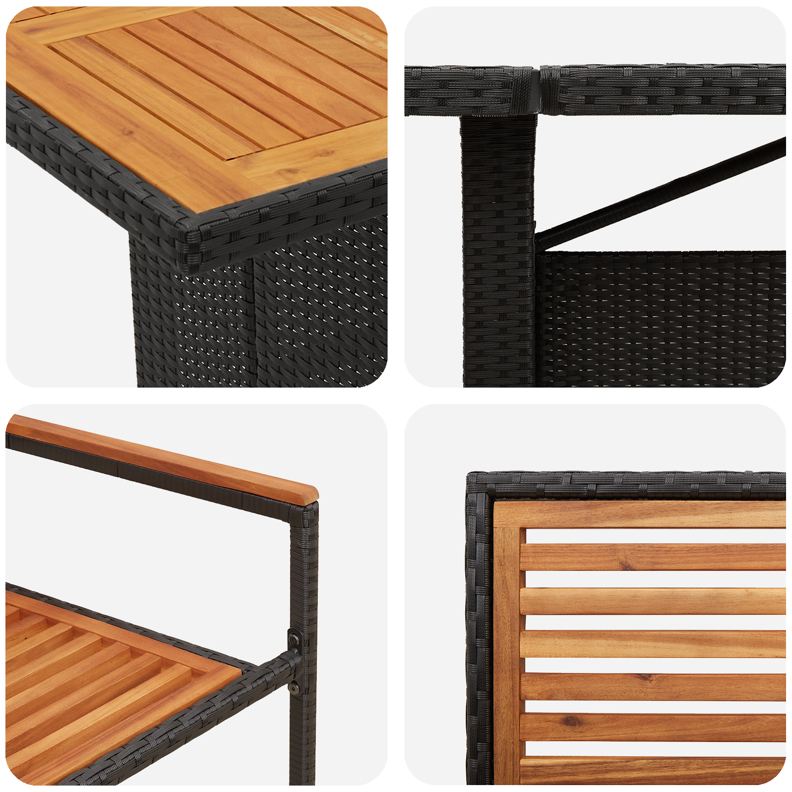 11 Piece Garden Dining Set Black Poly Rattan Acacia - Image 9