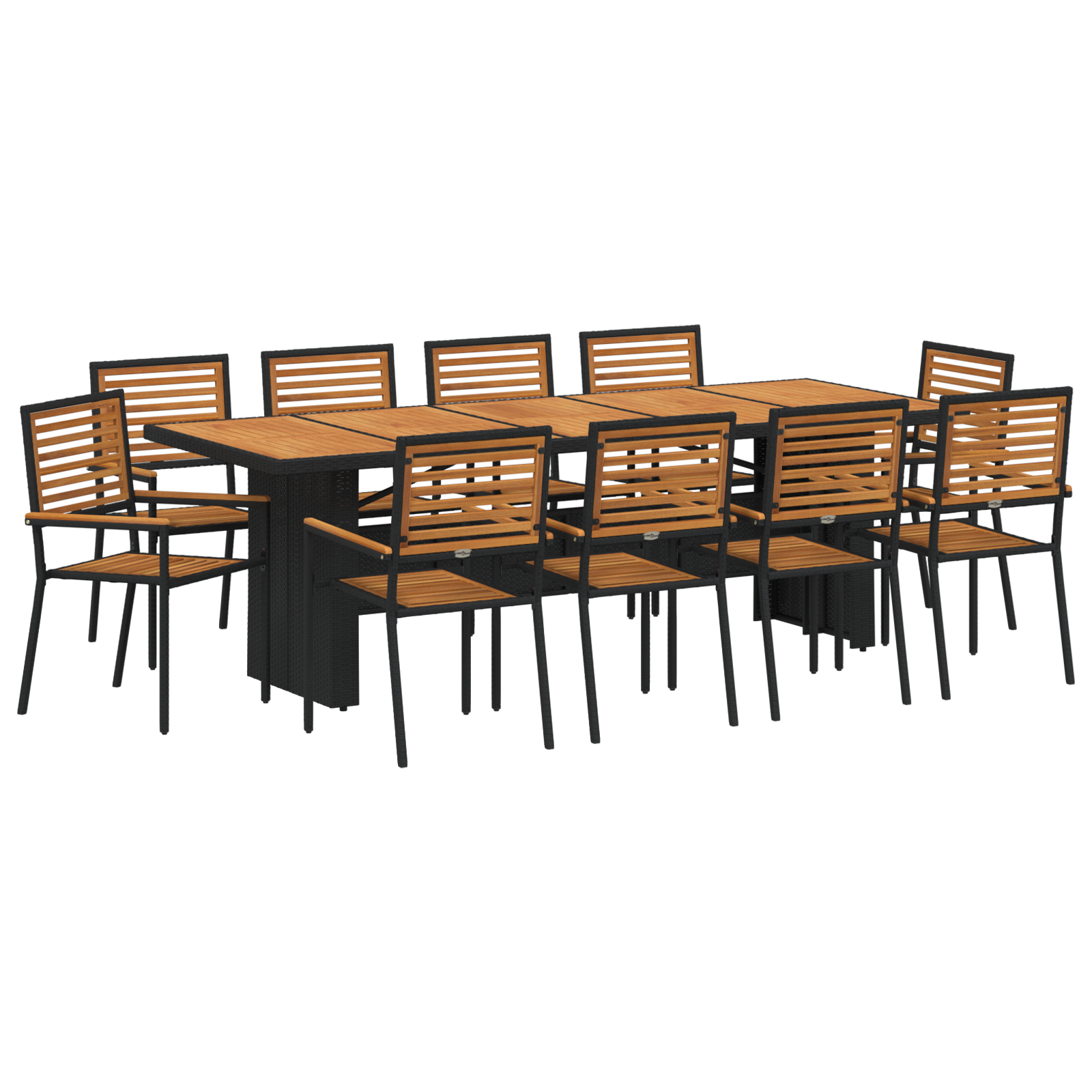 11 Piece Garden Dining Set Black Poly Rattan Acacia - Image 2