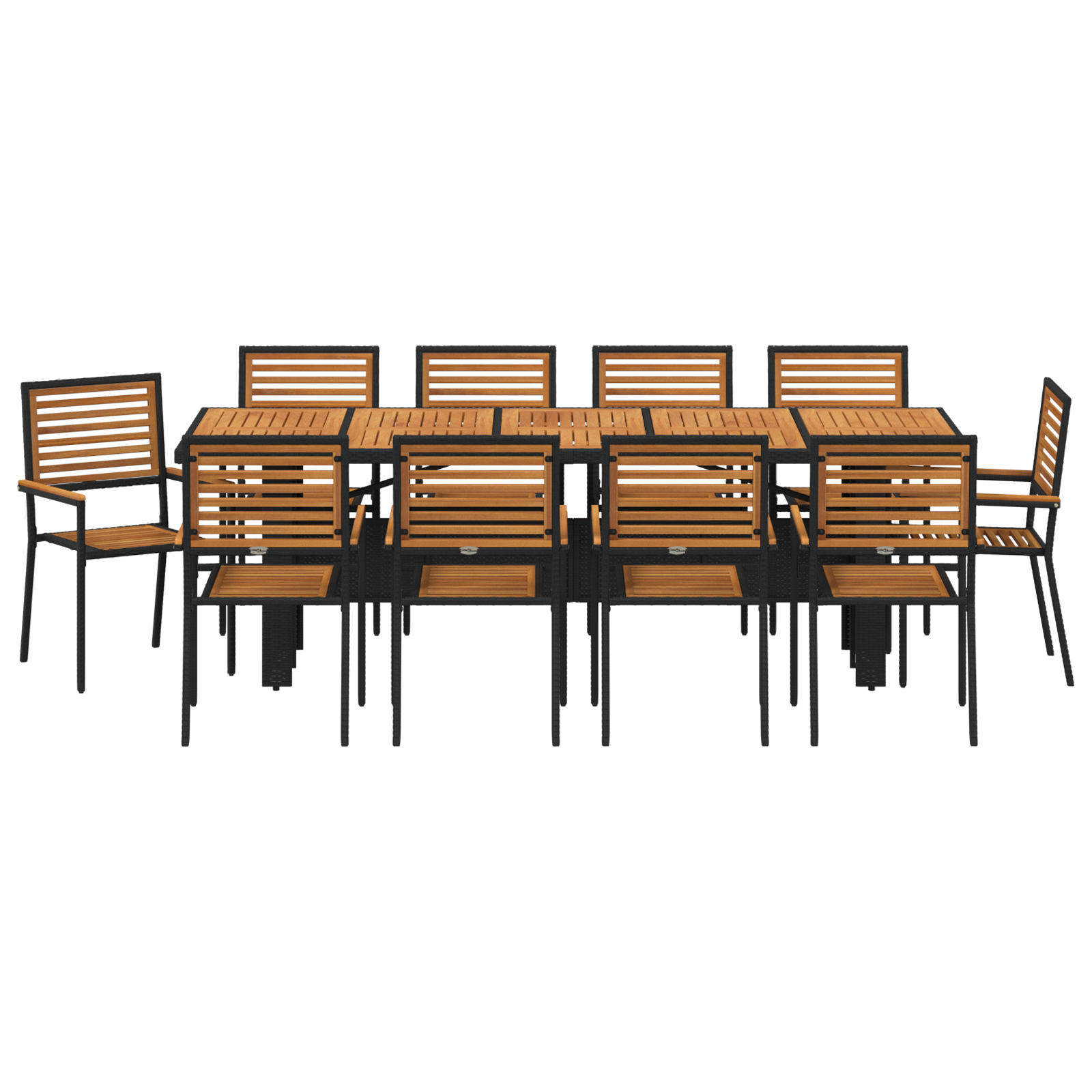 11 Piece Garden Dining Set Black Poly Rattan Acacia - Image 7