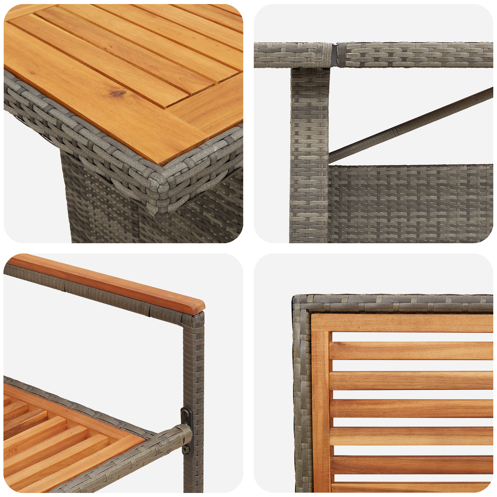 11 части градински комплект за хранене – сив полипропилен и акация, vidaXL Сглобяеми градински столове с 2 възглавници – сив полипропилен - Image 9
