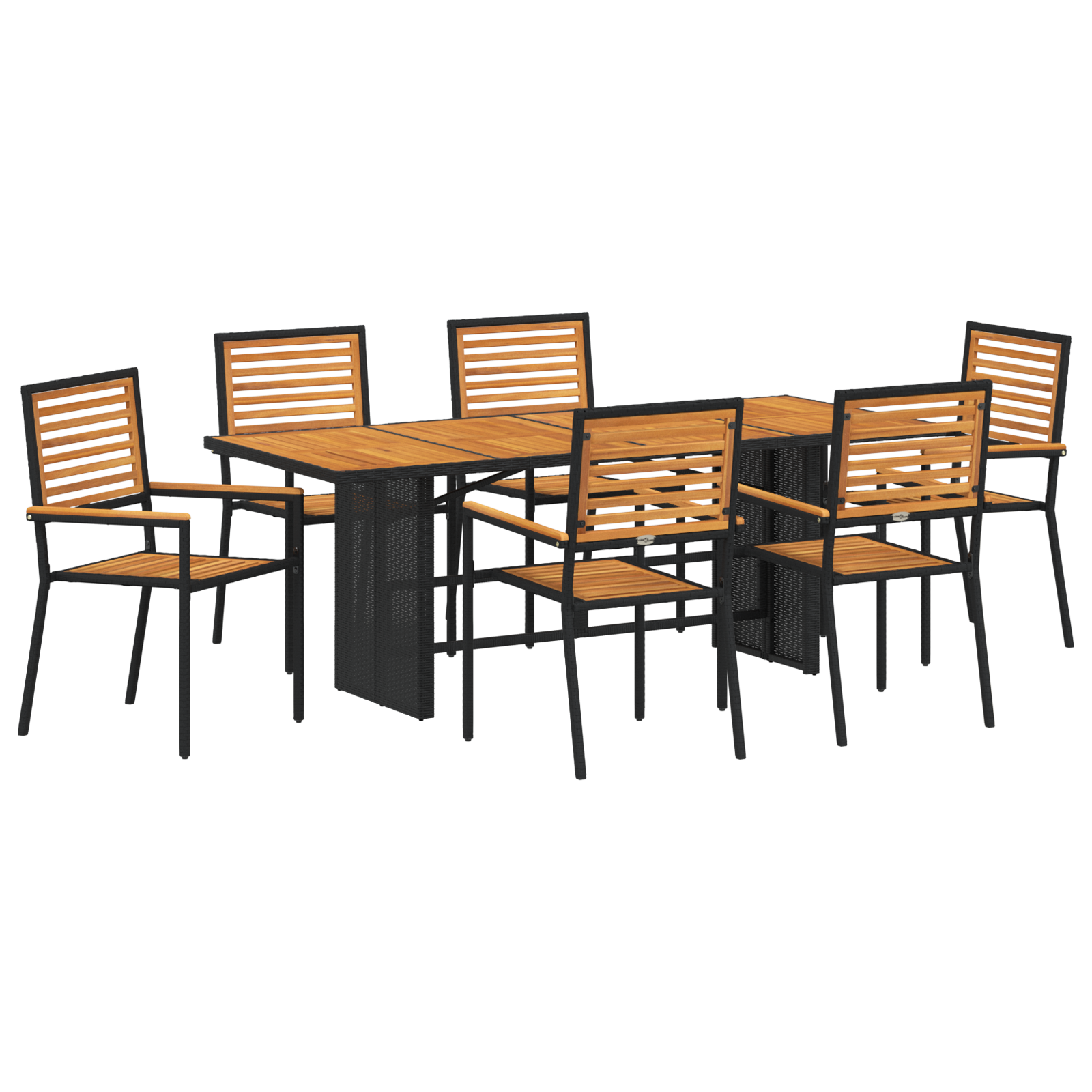 Thumbnail - vidaXL 7-teiliges Garten Esszimmer Set Schwarz Poly Rattan Akazie