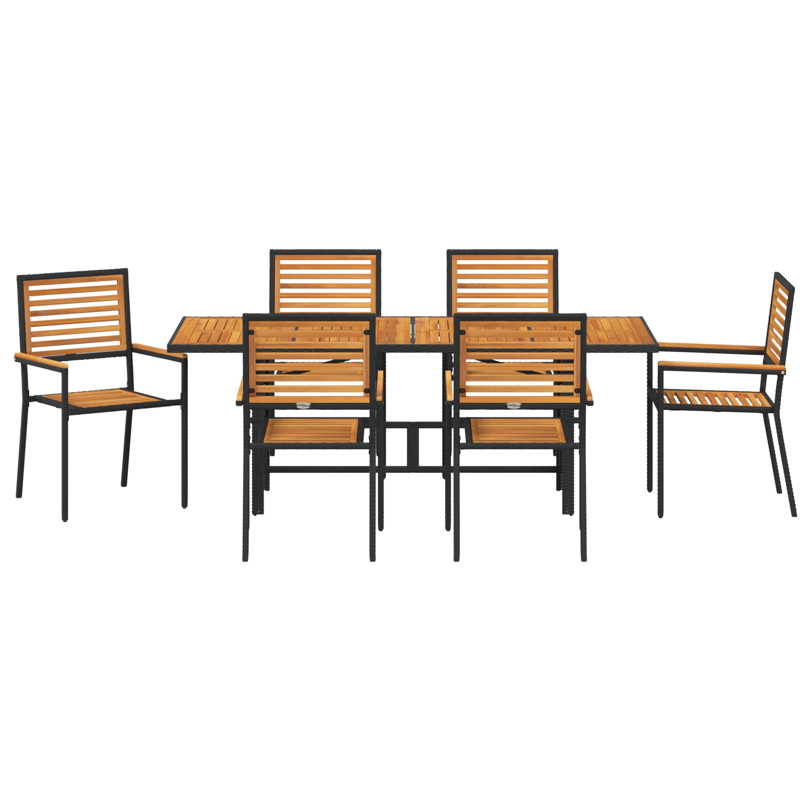 7 Piece Garden Dining Set Black Poly Rattan Acacia - Image 7