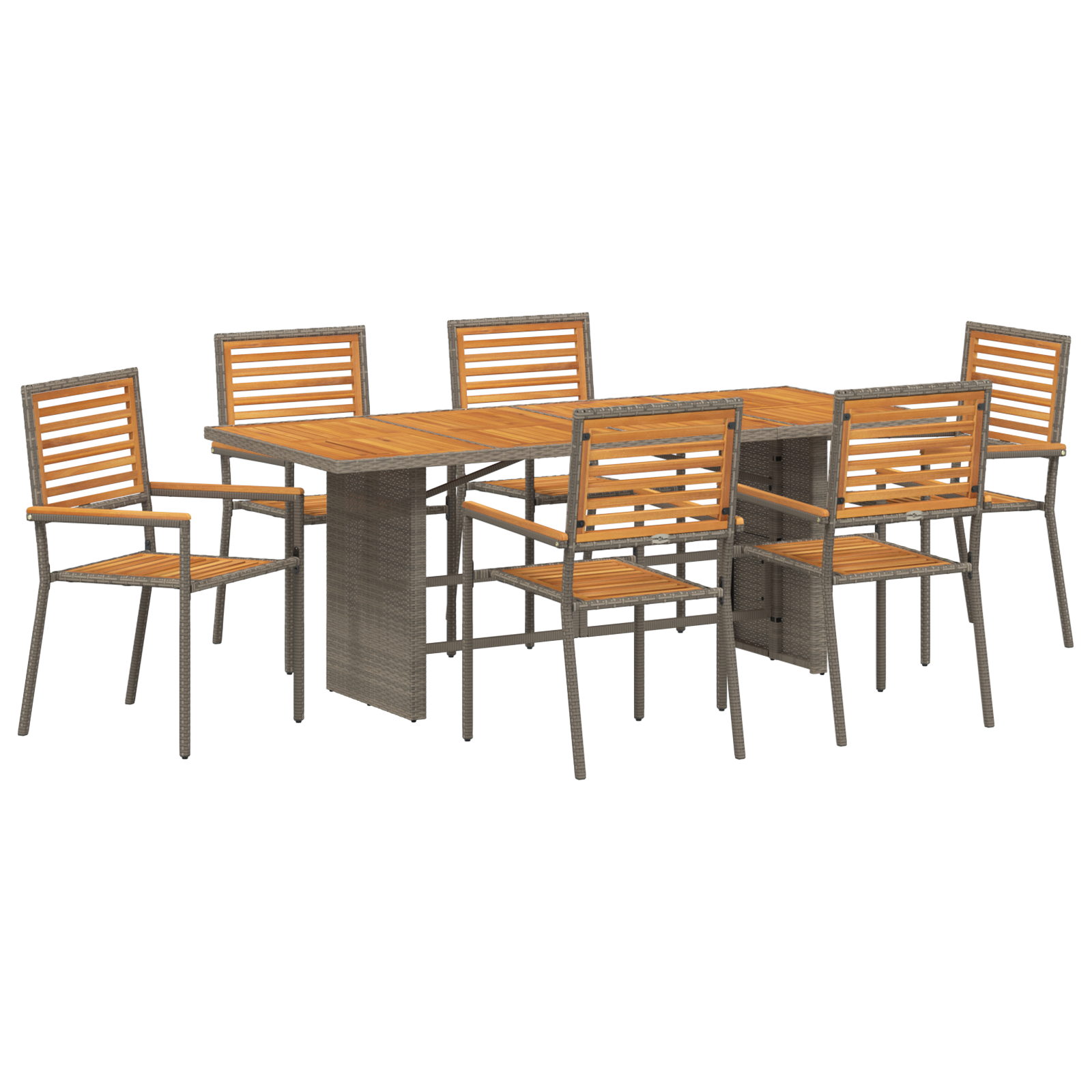 7 Piece Garden Dining Set Grey Poly Rattan Acacia - Image 2