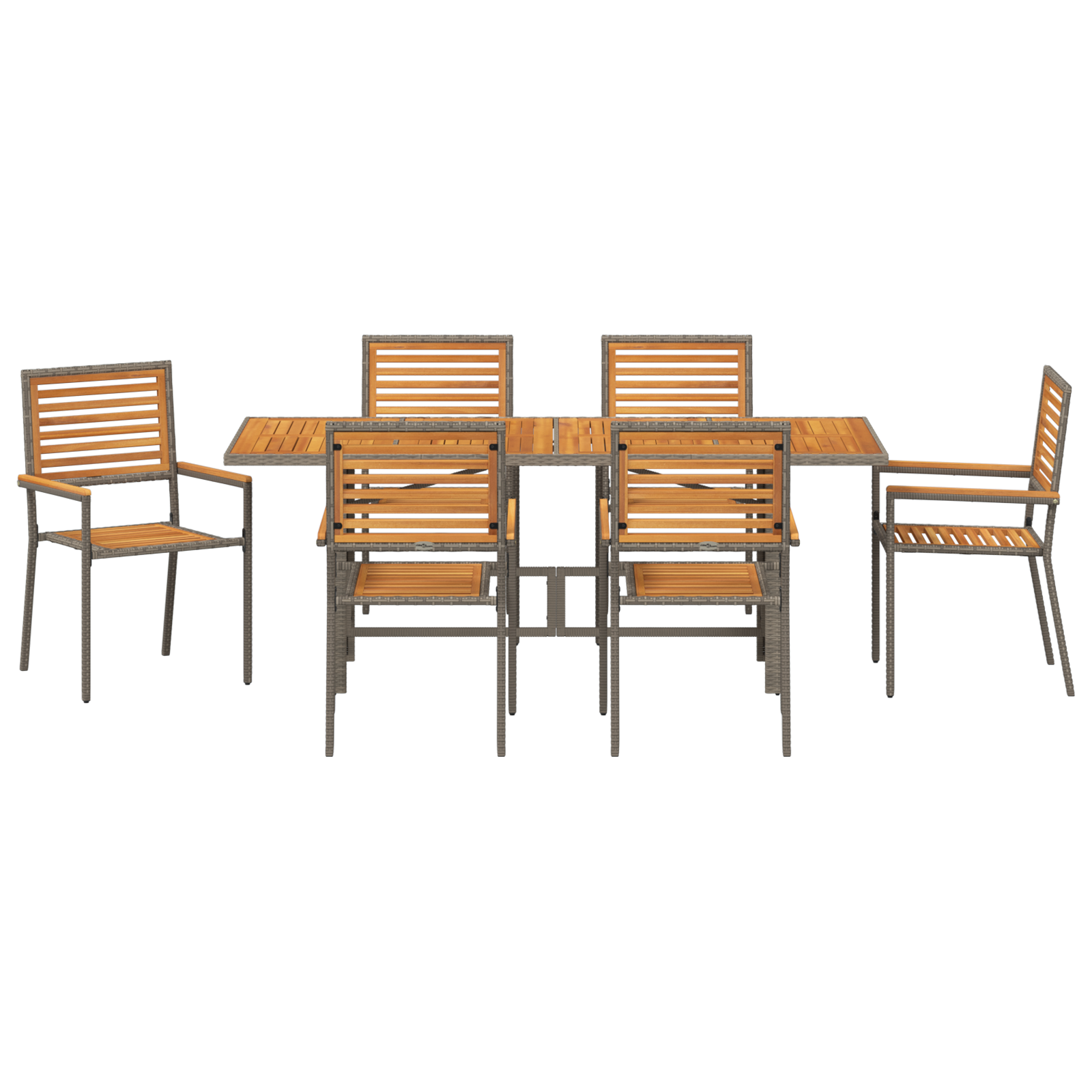 7 Piece Garden Dining Set Grey Poly Rattan Acacia - Image 7