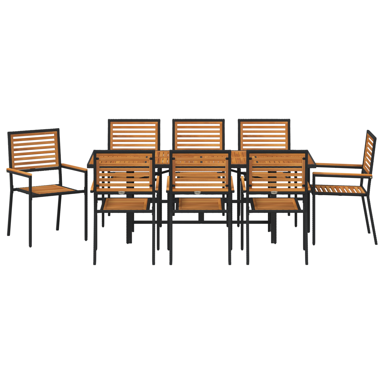 9 Piece Garden Dining Set Black Poly Rattan Acacia - Image 7