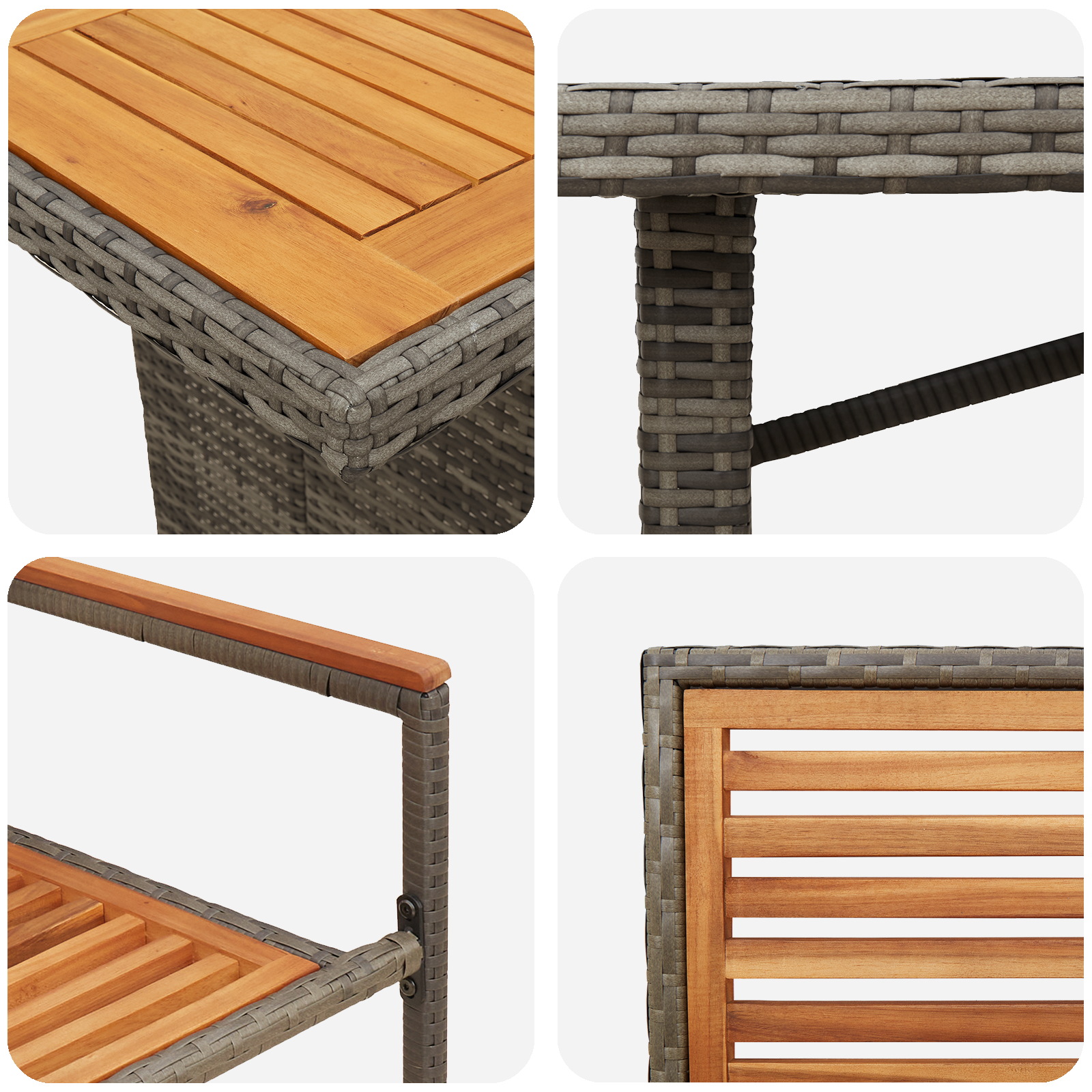 9 Piece Garden Dining Set Grey Poly Rattan Acacia - Image 9