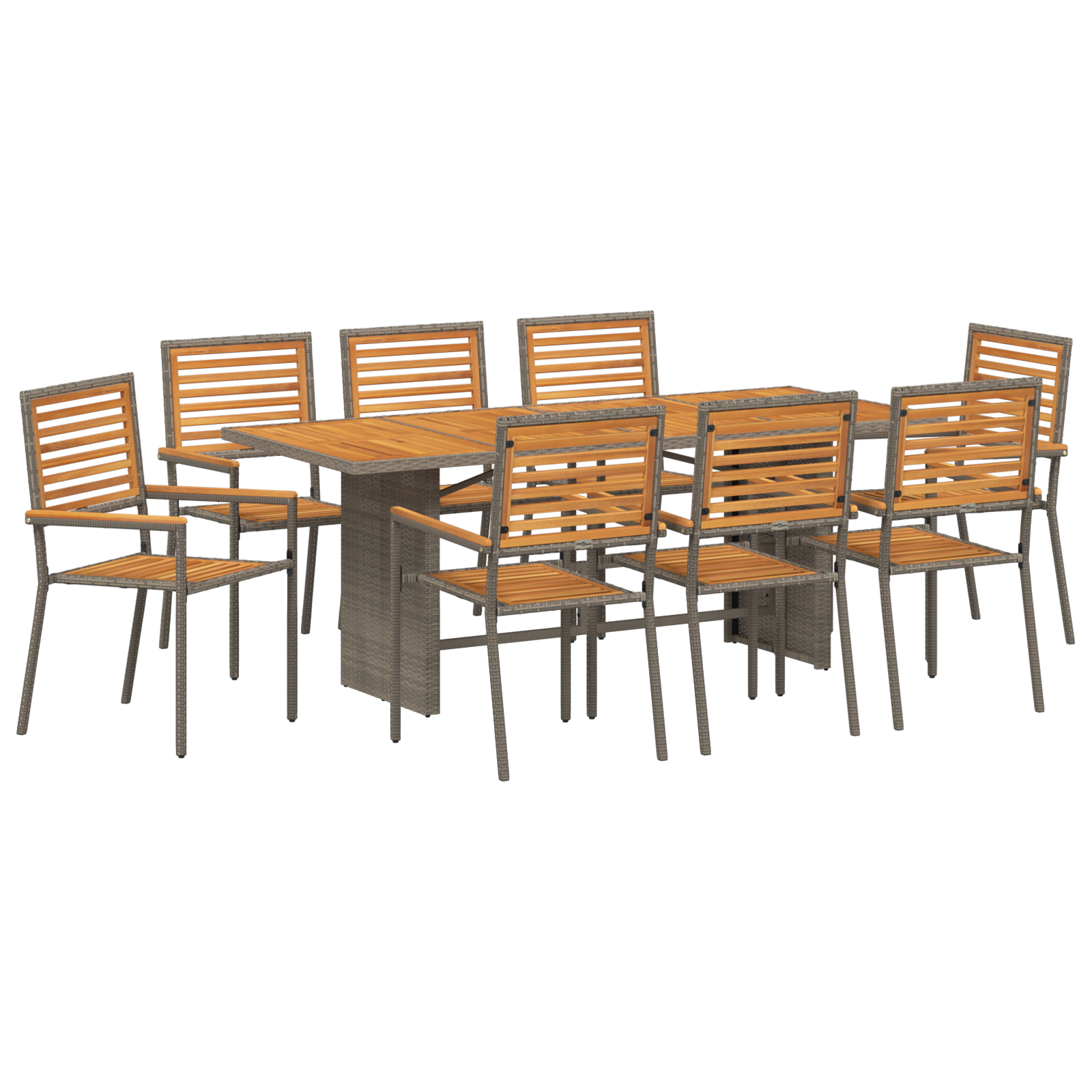 9 Piece Garden Dining Set Grey Poly Rattan Acacia - Image 2