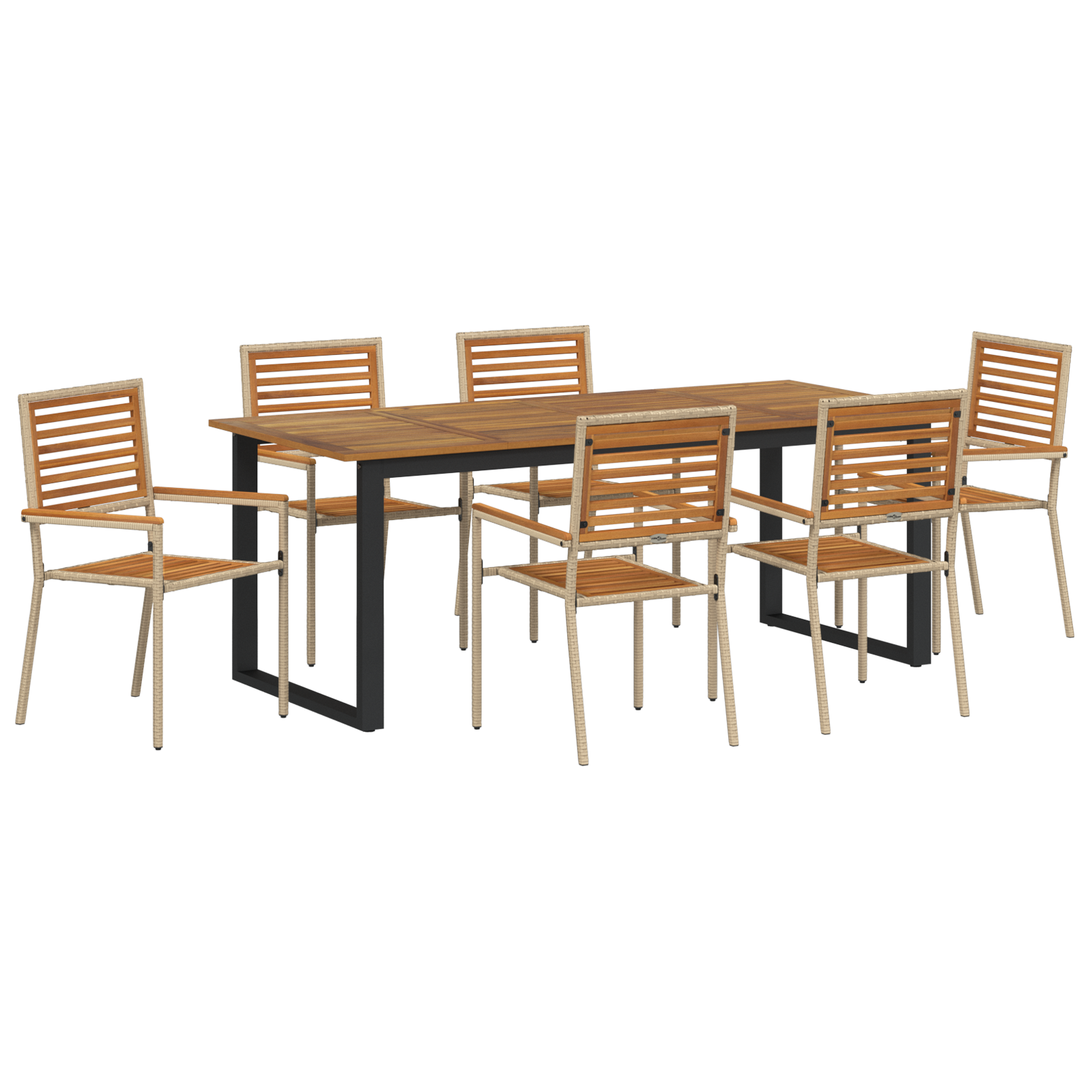 7-частен градински комплект Бежов Полиране Акация, vidaXL Нареждащи се градински столове с възглавници - Комплект от 2 в Бежов Полиране - Image 2