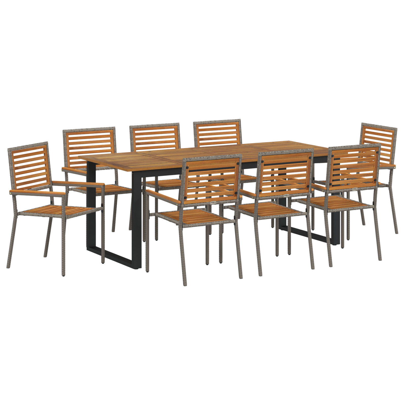 Thumbnail - vidaXL 9-teiliges Gartentischset Grau Poly-Rattan Akazie