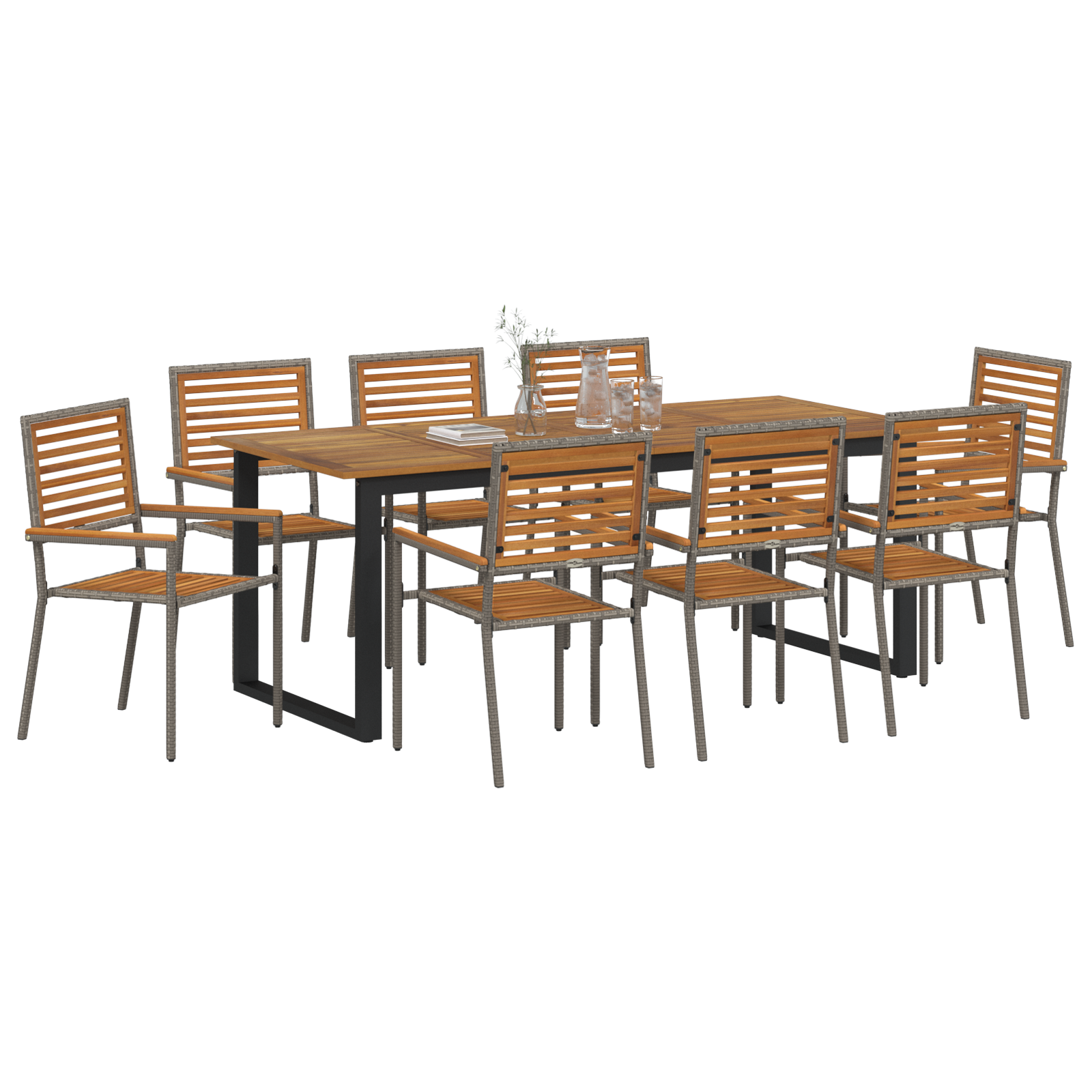 Thumbnail - vidaXL 9-teiliges Gartentischset Grau Poly-Rattan Akazie