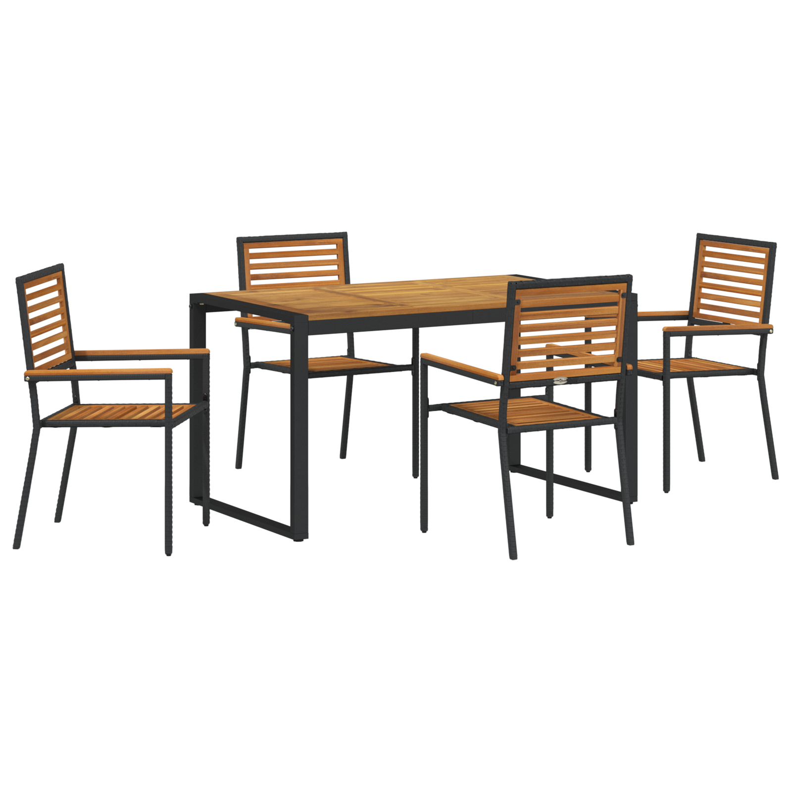 5 Piece Garden Dining Set Black Poly Rattan Acacia - Image 2