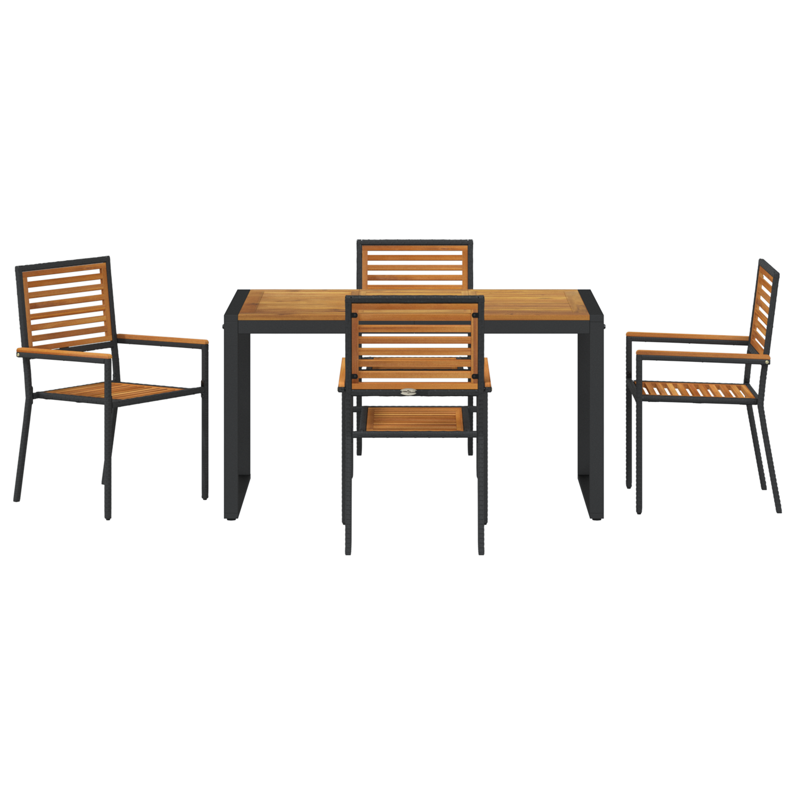 5 Piece Garden Dining Set Black Poly Rattan Acacia - Image 7