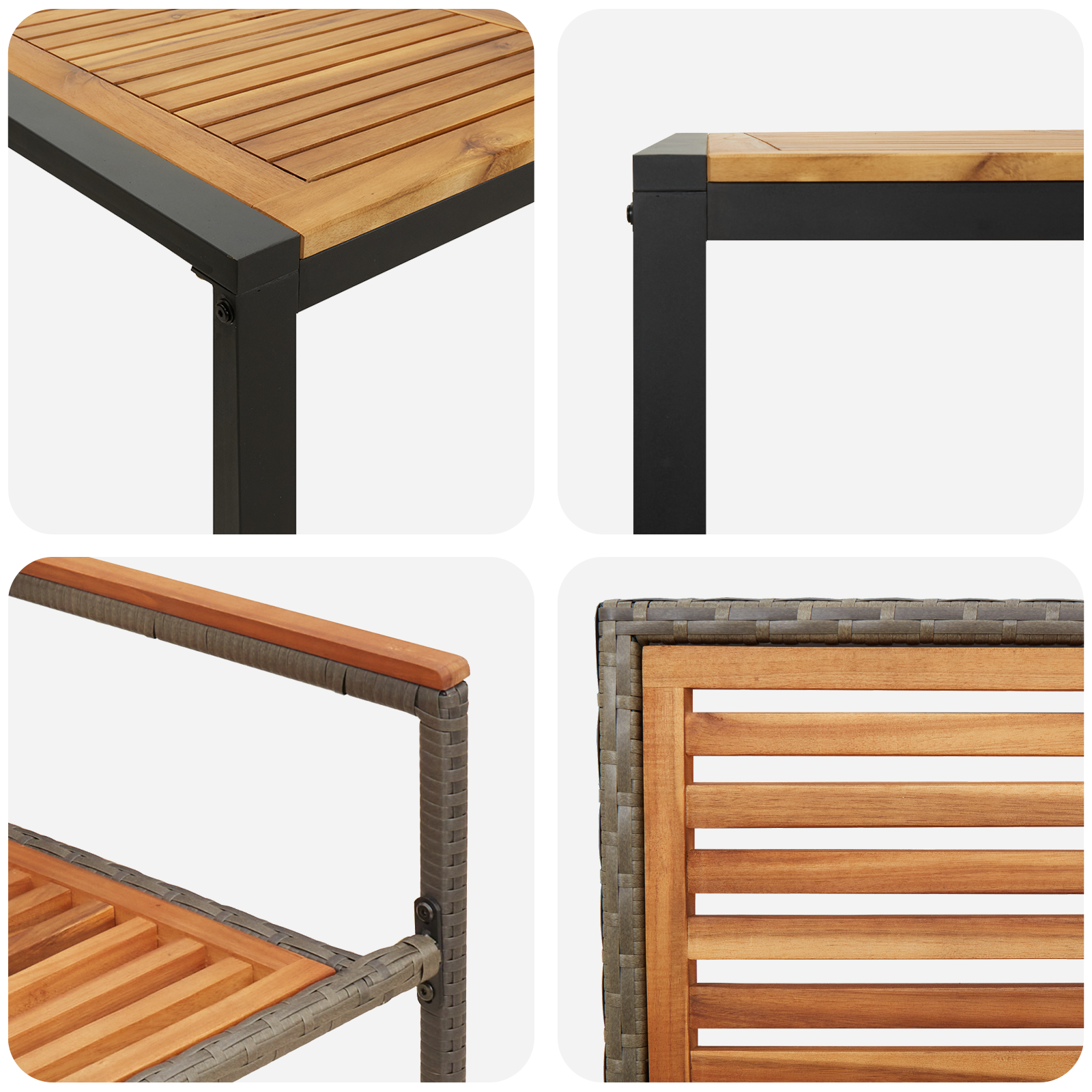 5 Piece Garden Dining Set Grey Poly Rattan Acacia - Image 9