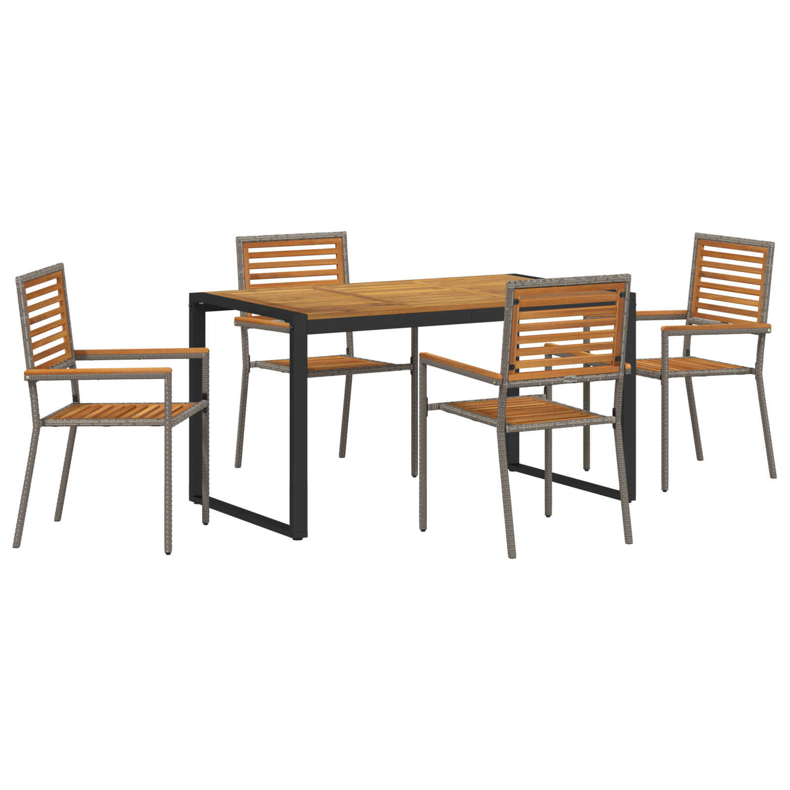 5 Piece Garden Dining Set Grey Poly Rattan Acacia - Image 2