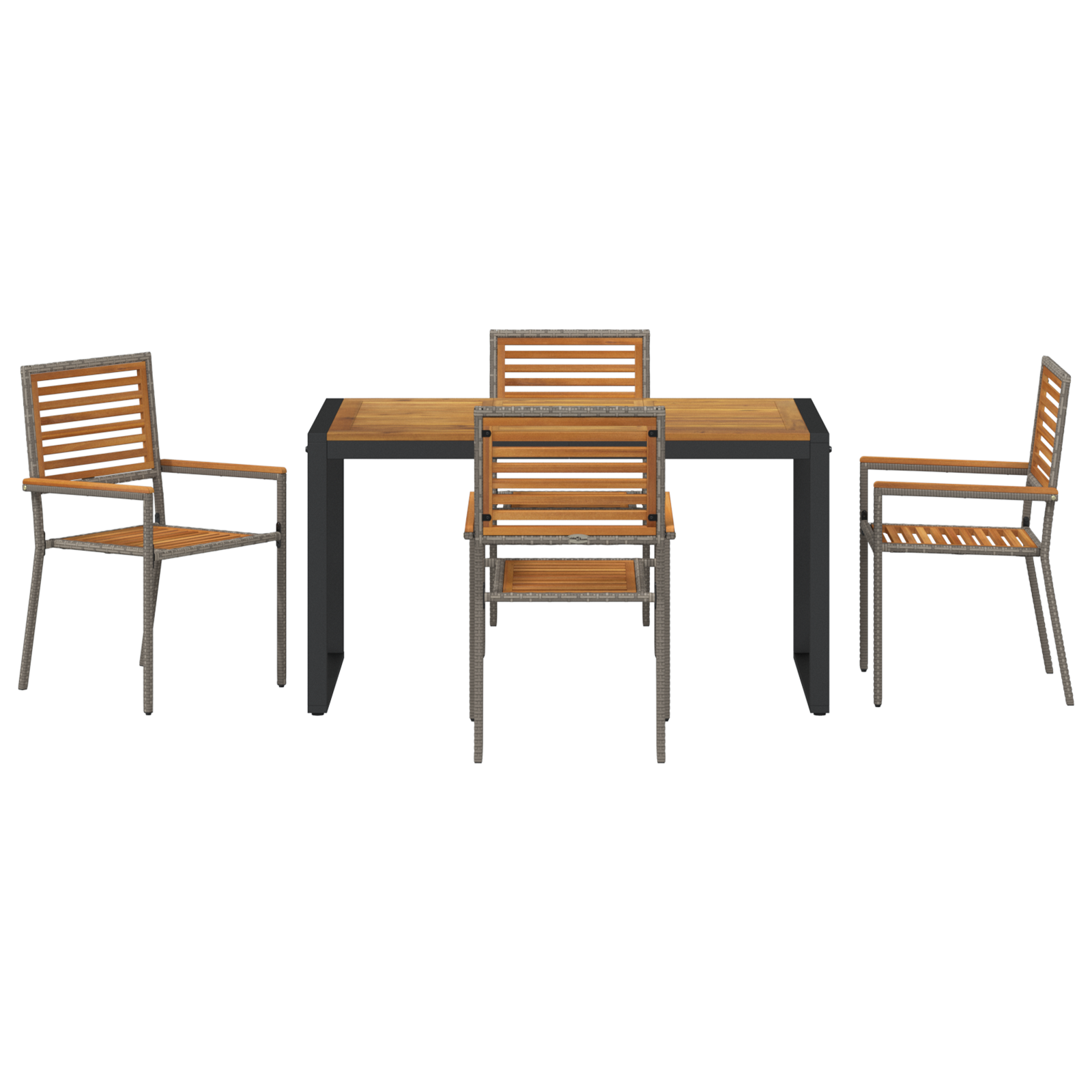 5 Piece Garden Dining Set Grey Poly Rattan Acacia - Image 7