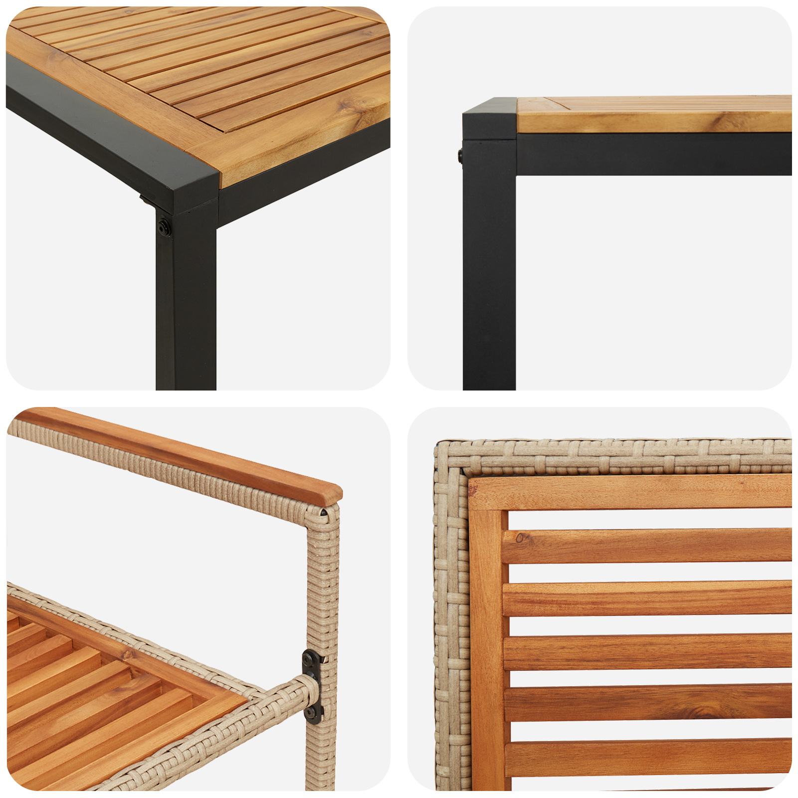 5 Piece Garden Dining Set Beige Poly Rattan Acacia - Image 9