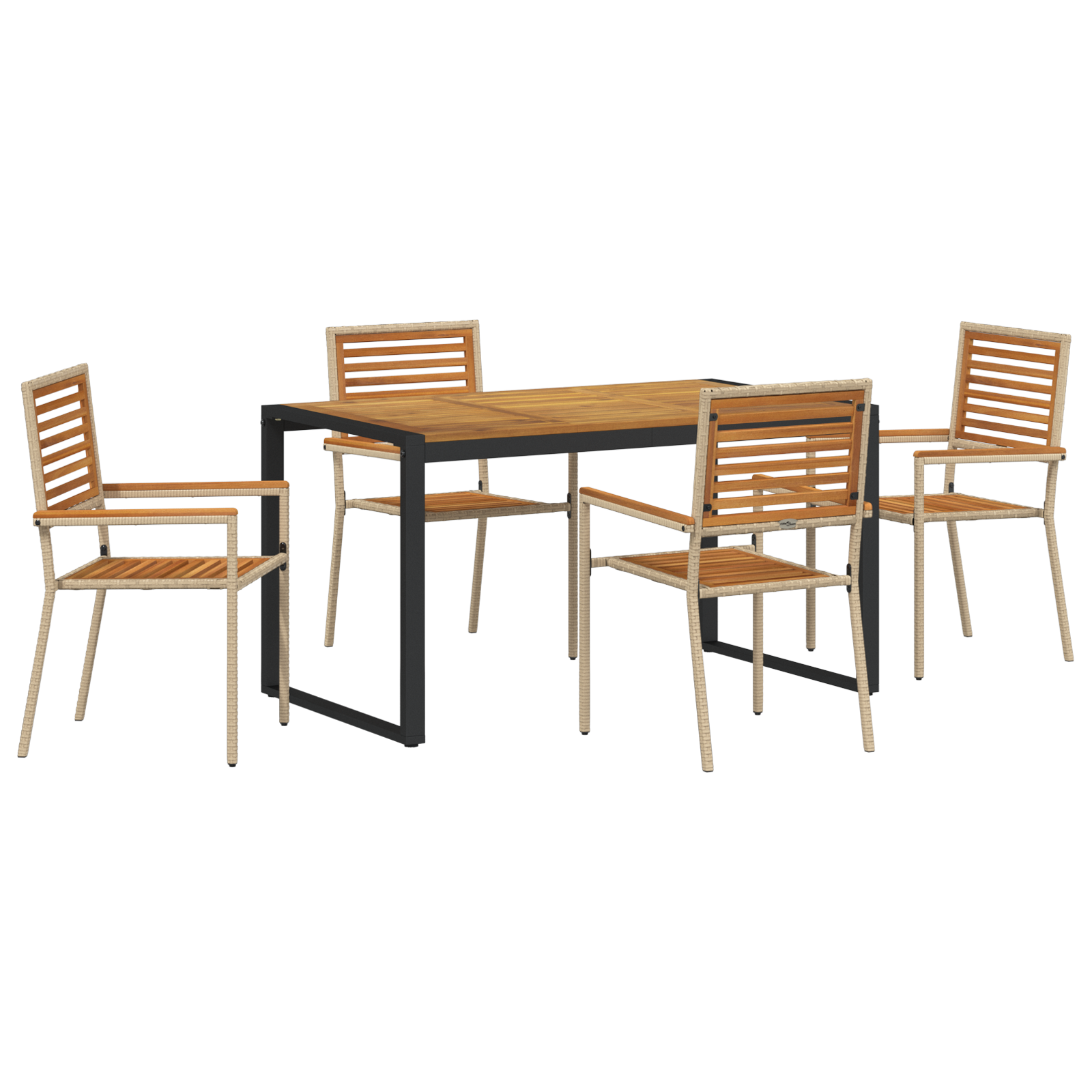 5 Piece Garden Dining Set Beige Poly Rattan Acacia - Image 2