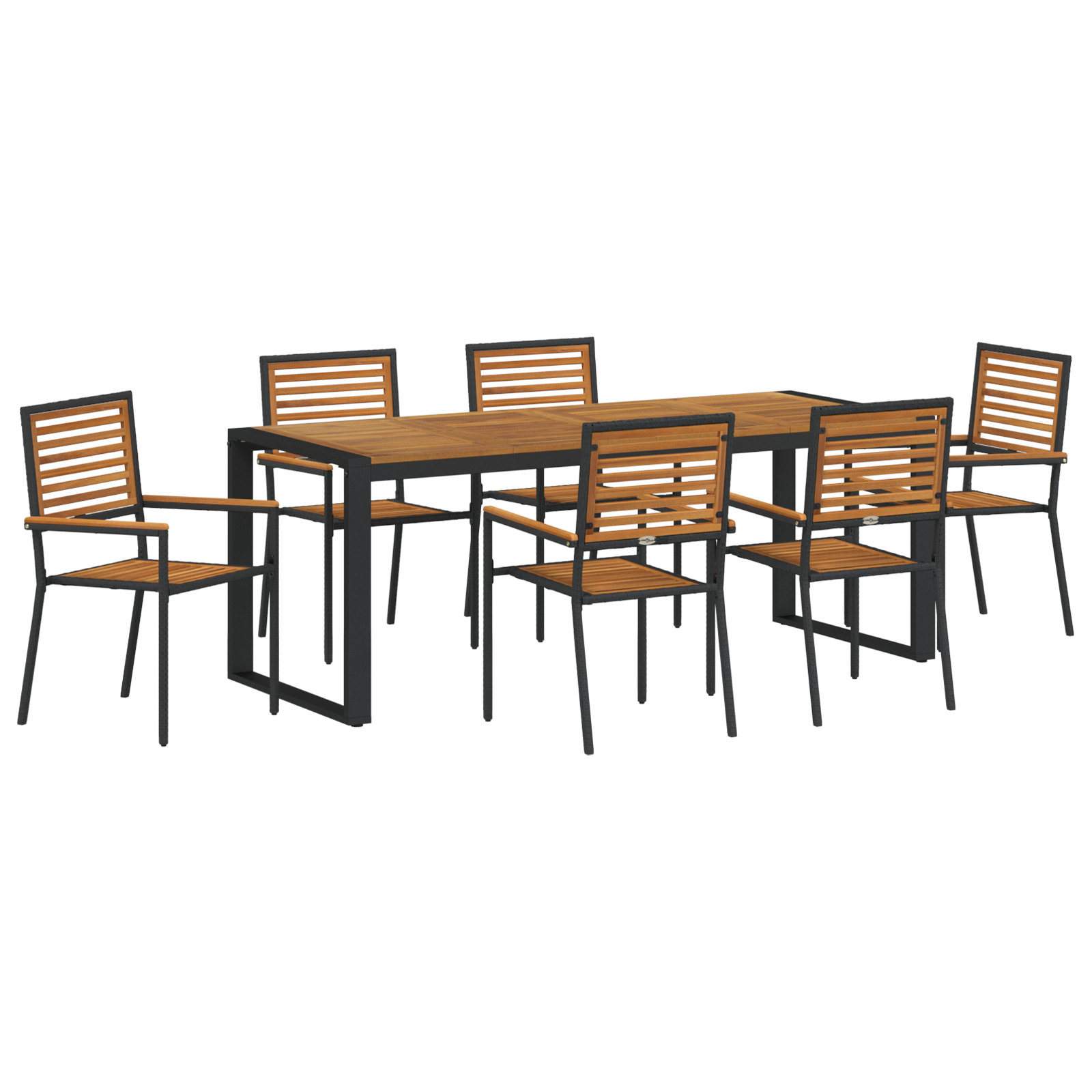 7 Piece Garden Dining Set Black Poly Rattan Acacia - Image 2