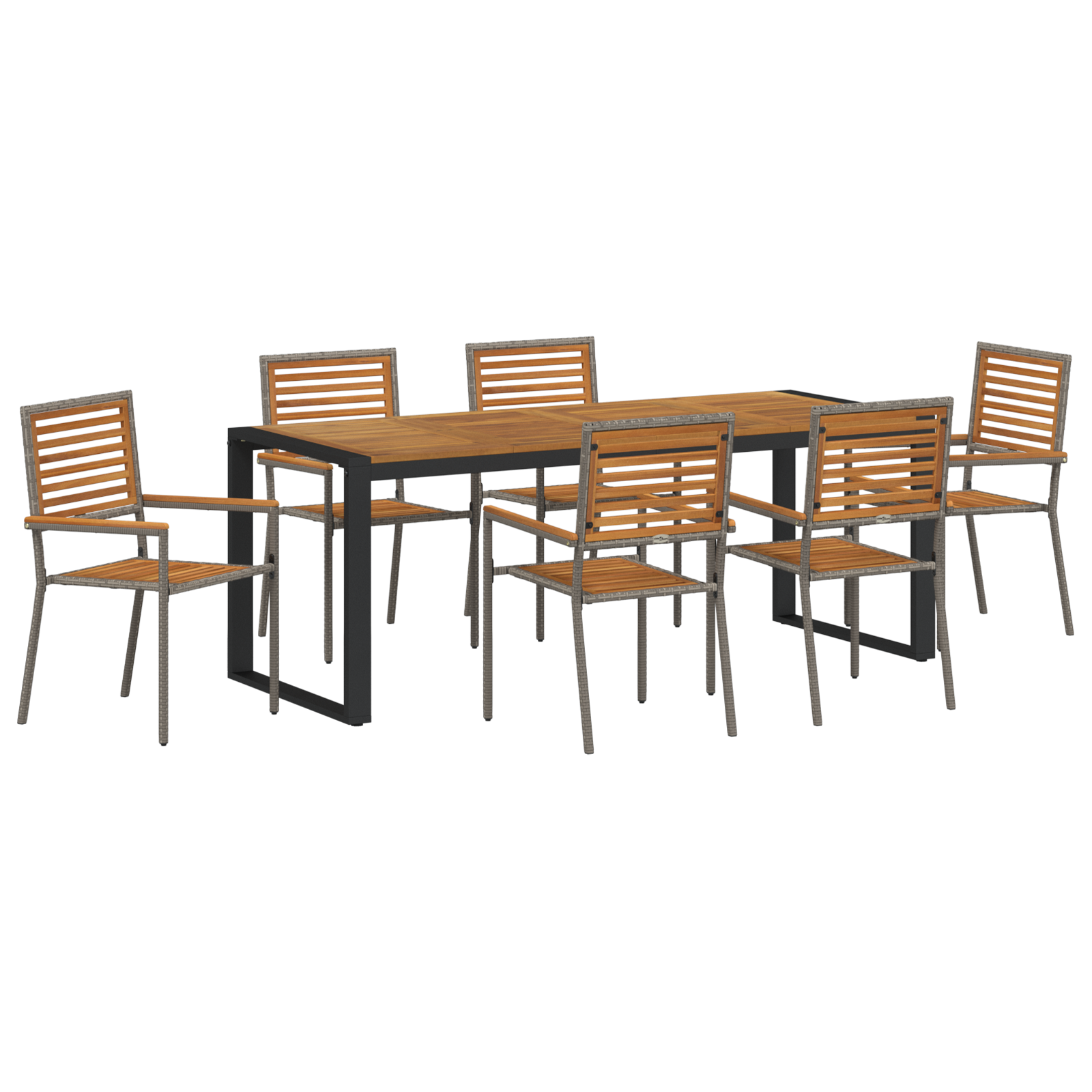 7 Piece Garden Dining Set Grey Poly Rattan Acacia - Image 2