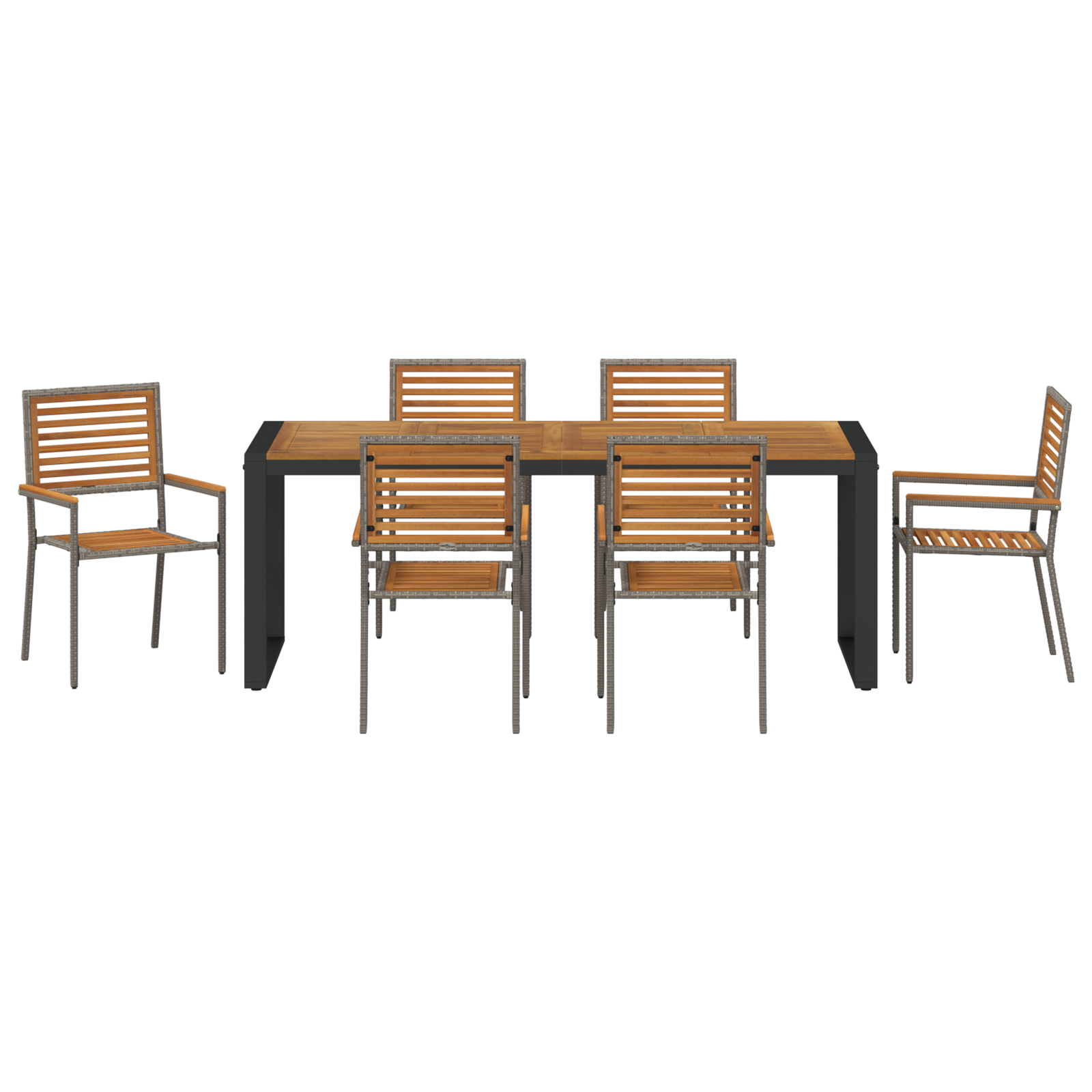 7 Piece Garden Dining Set Grey Poly Rattan Acacia - Image 7
