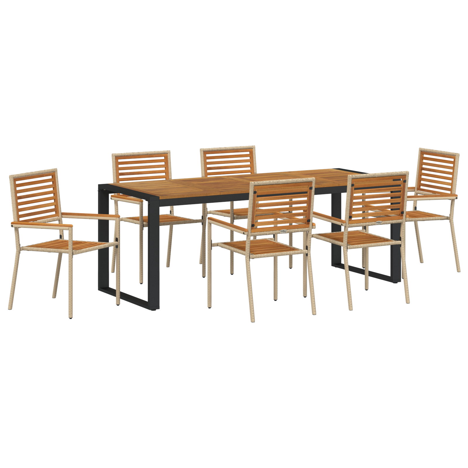 7 Piece Garden Dining Set Beige Poly Rattan Acacia - Image 2