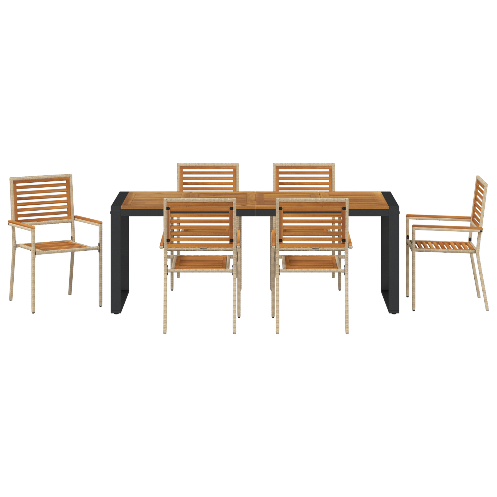 7 Piece Garden Dining Set Beige Poly Rattan Acacia - Image 7