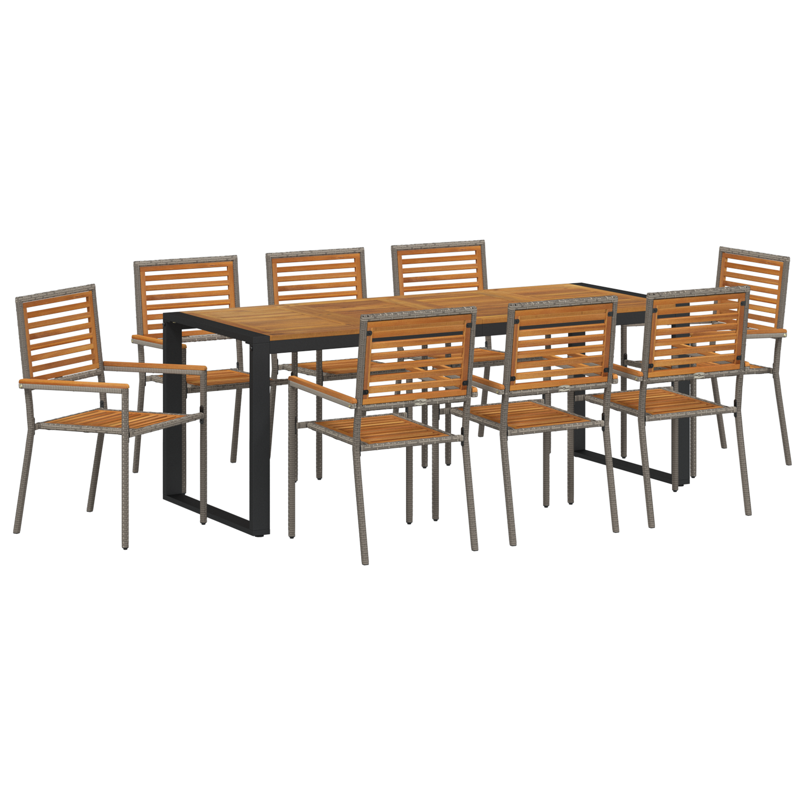 9 Piece Garden Dining Set Grey Poly Rattan Acacia - Image 2
