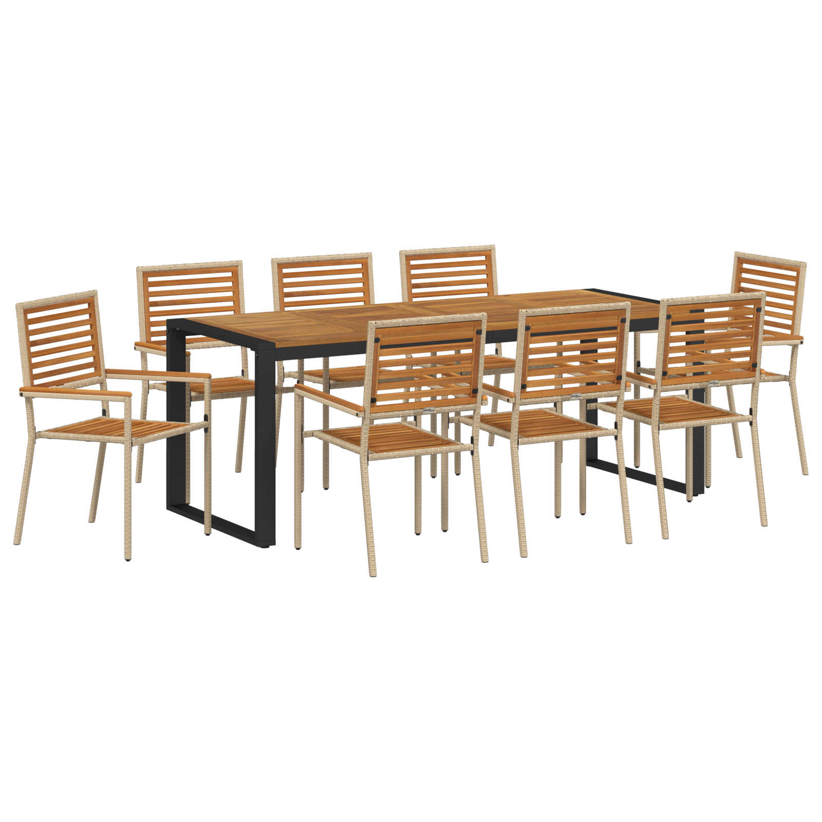 9 Piece Garden Dining Set Beige Poly Rattan Acacia - Image 2