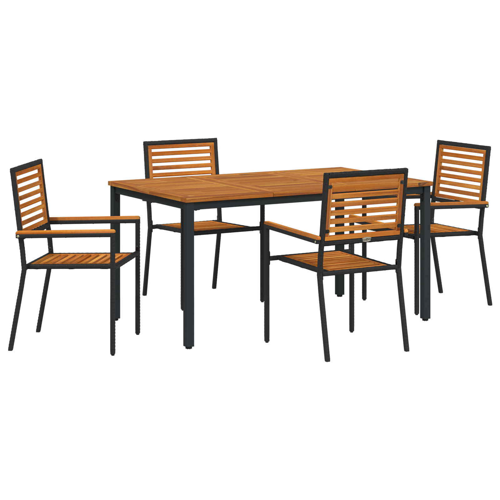 5 Piece Garden Dining Set Black Poly Rattan Acacia - Image 2
