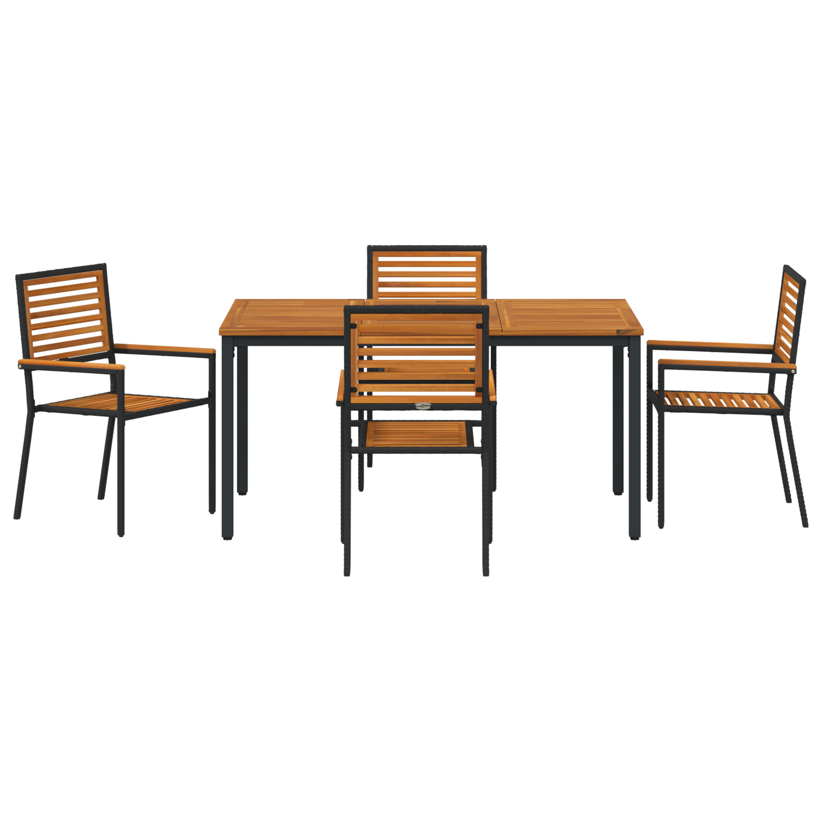 5 Piece Garden Dining Set Black Poly Rattan Acacia - Image 7