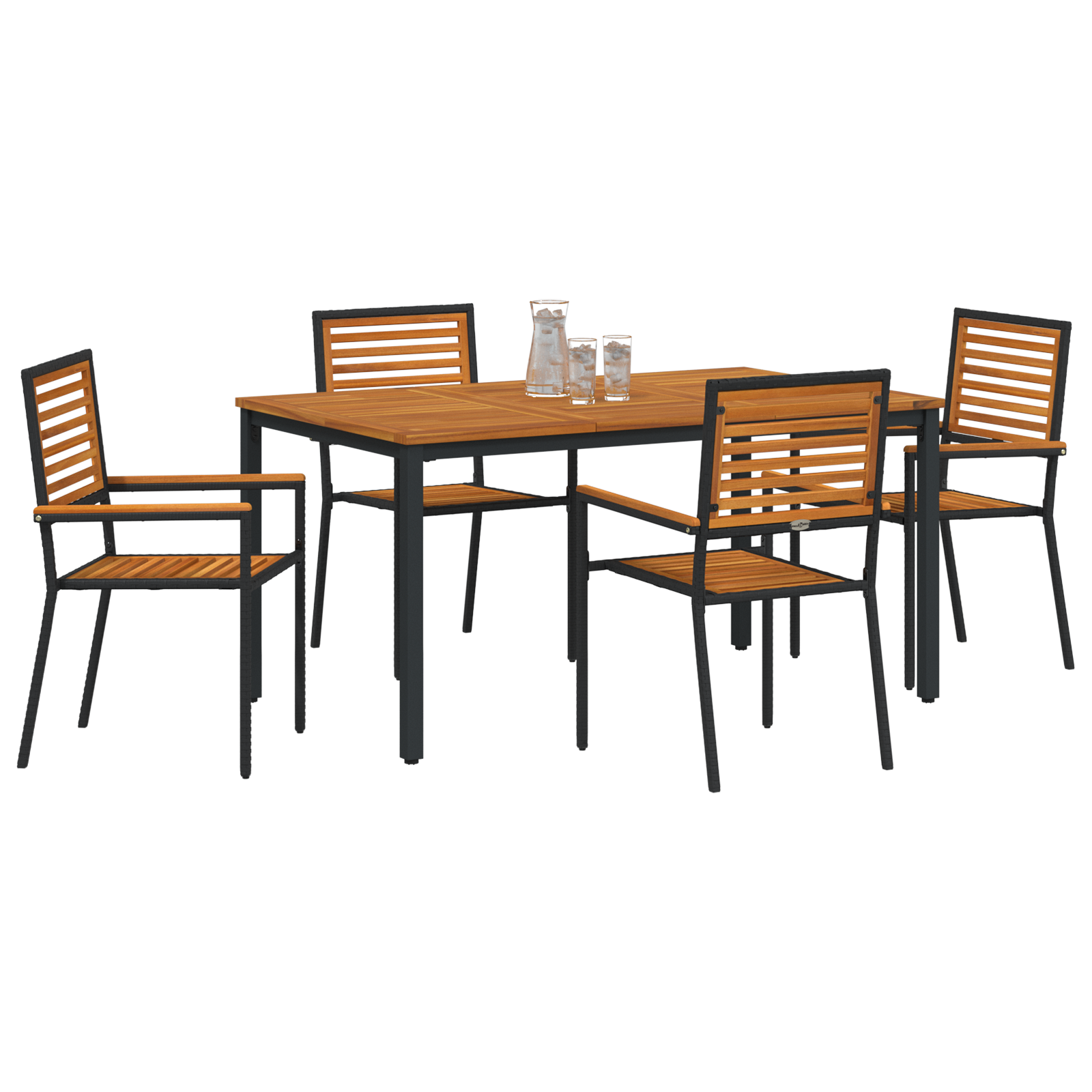 5 Piece Garden Dining Set Black Poly Rattan Acacia - Image 3