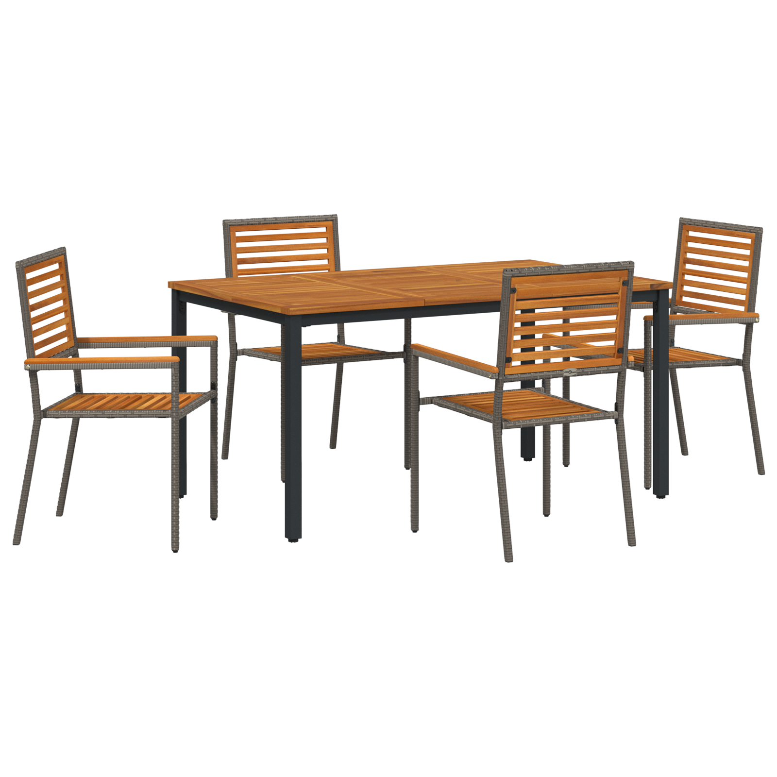 5 Piece Garden Dining Set Grey Poly Rattan Acacia - Image 2
